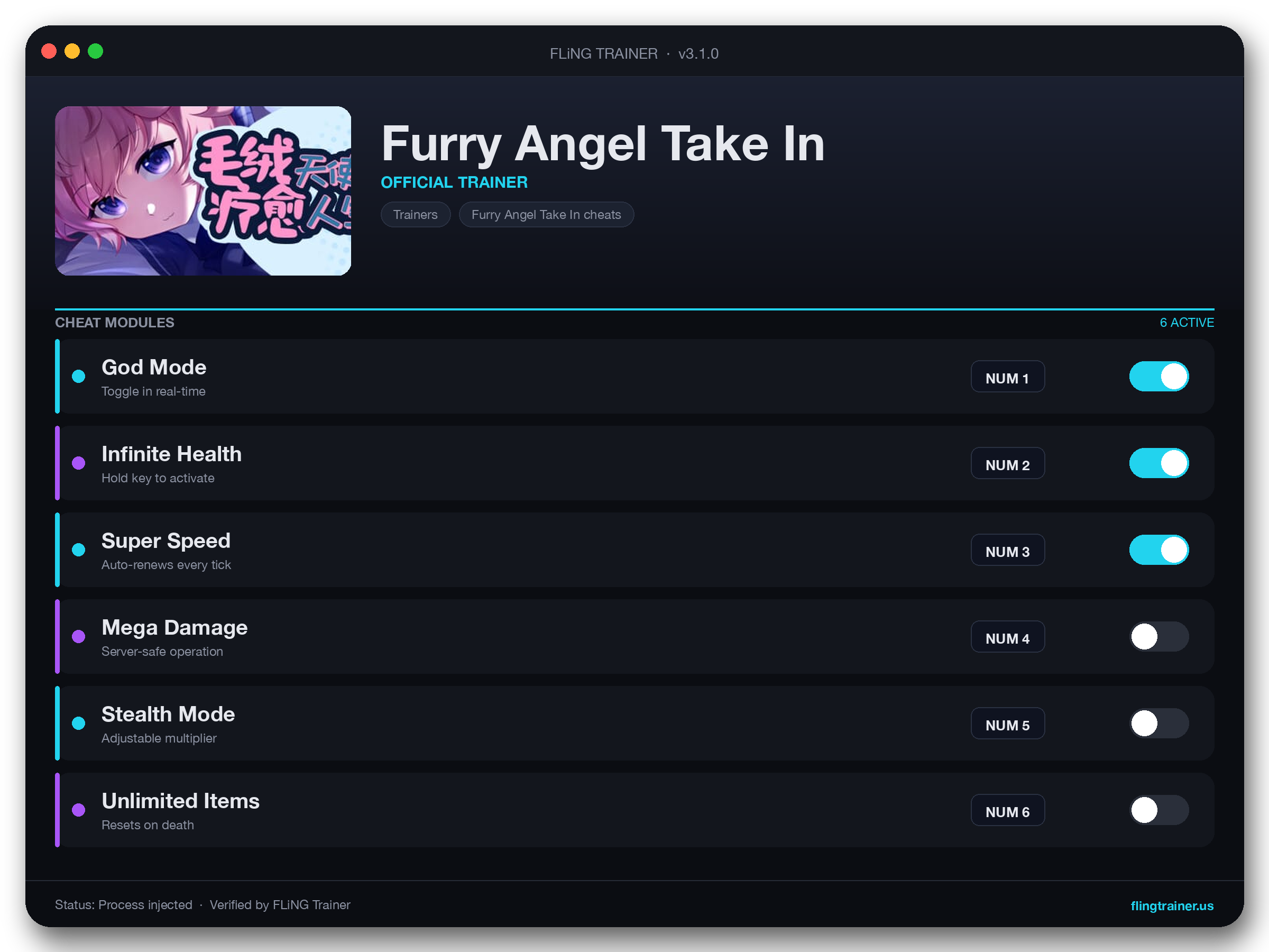 Furry Angel Take In Trainer interface