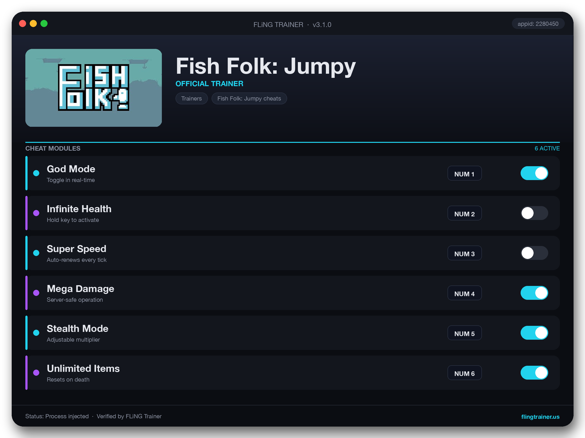 Fish Folk: Jumpy Trainer interface
