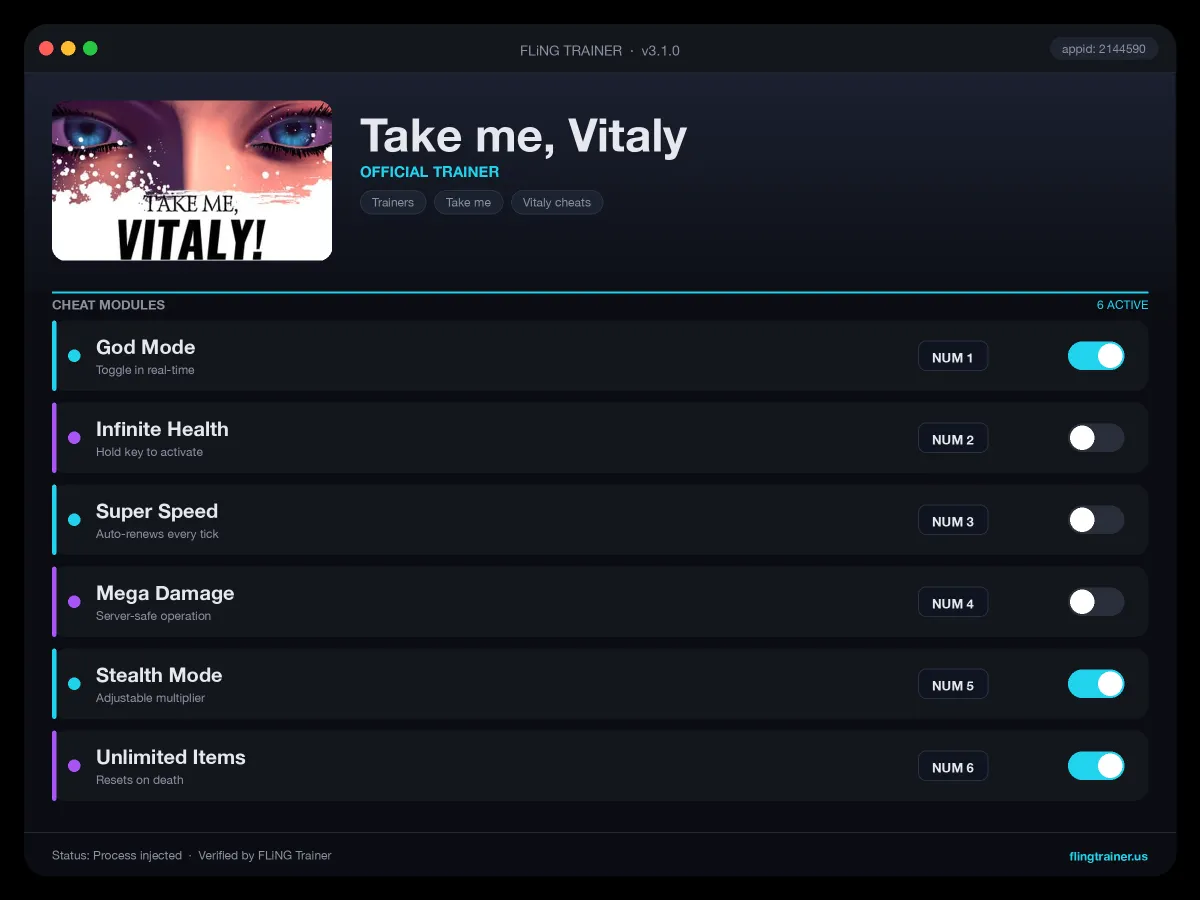 Take me, Vitaly Trainer interface