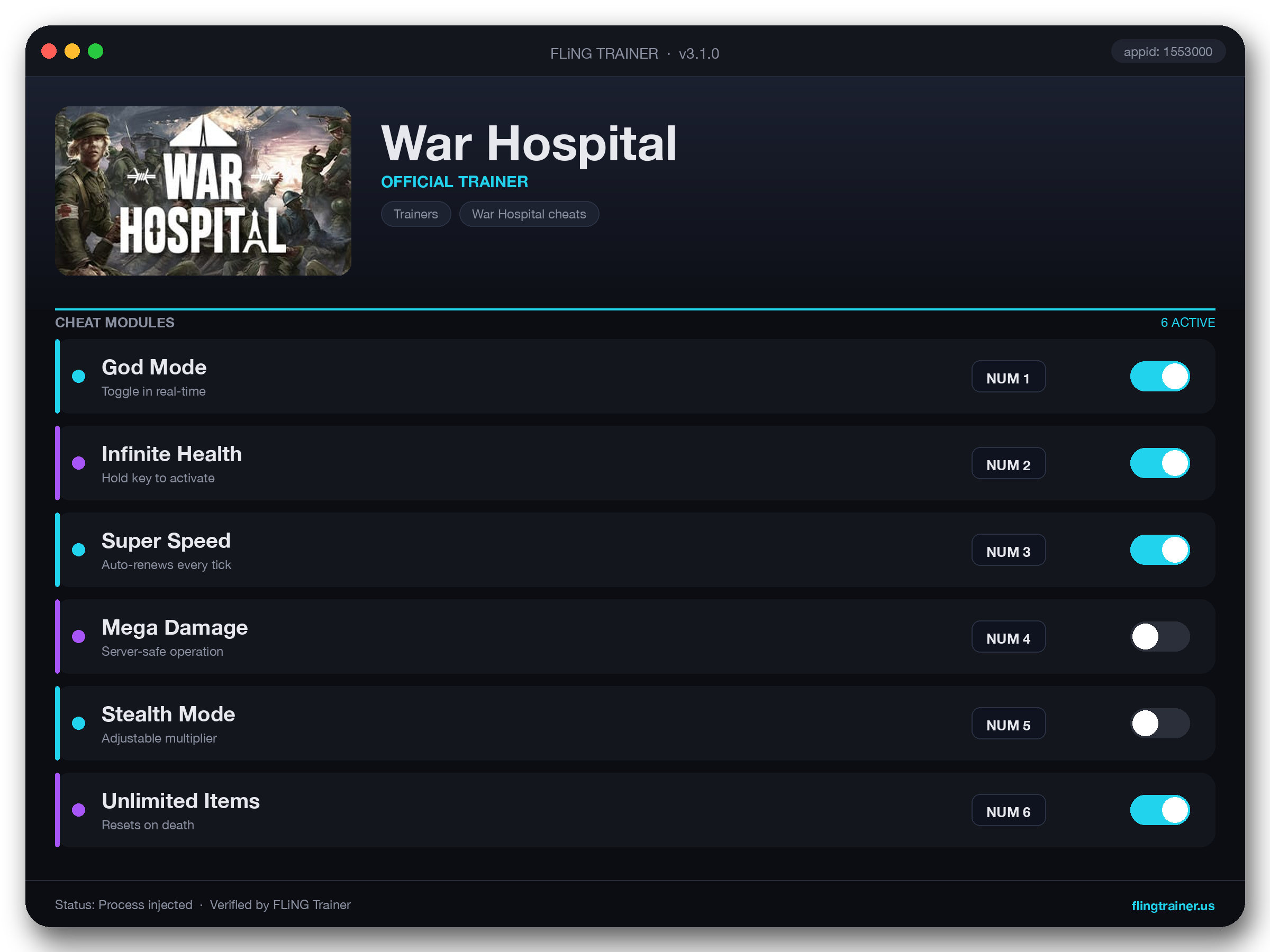 War Hospital Trainer interface