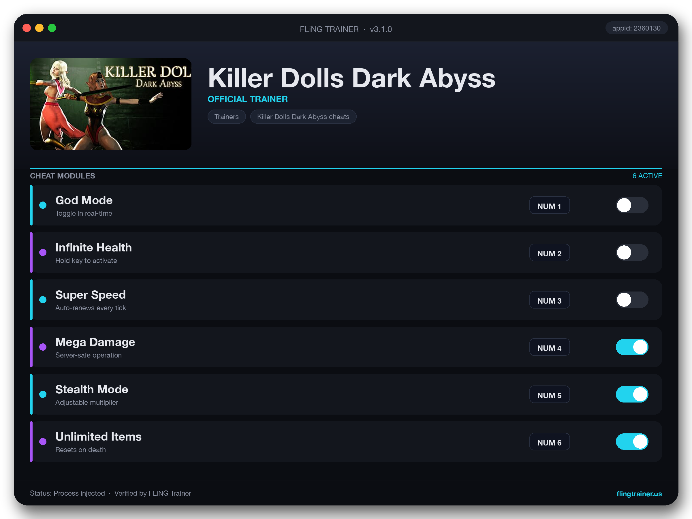Killer Dolls Dark Abyss Trainer interface