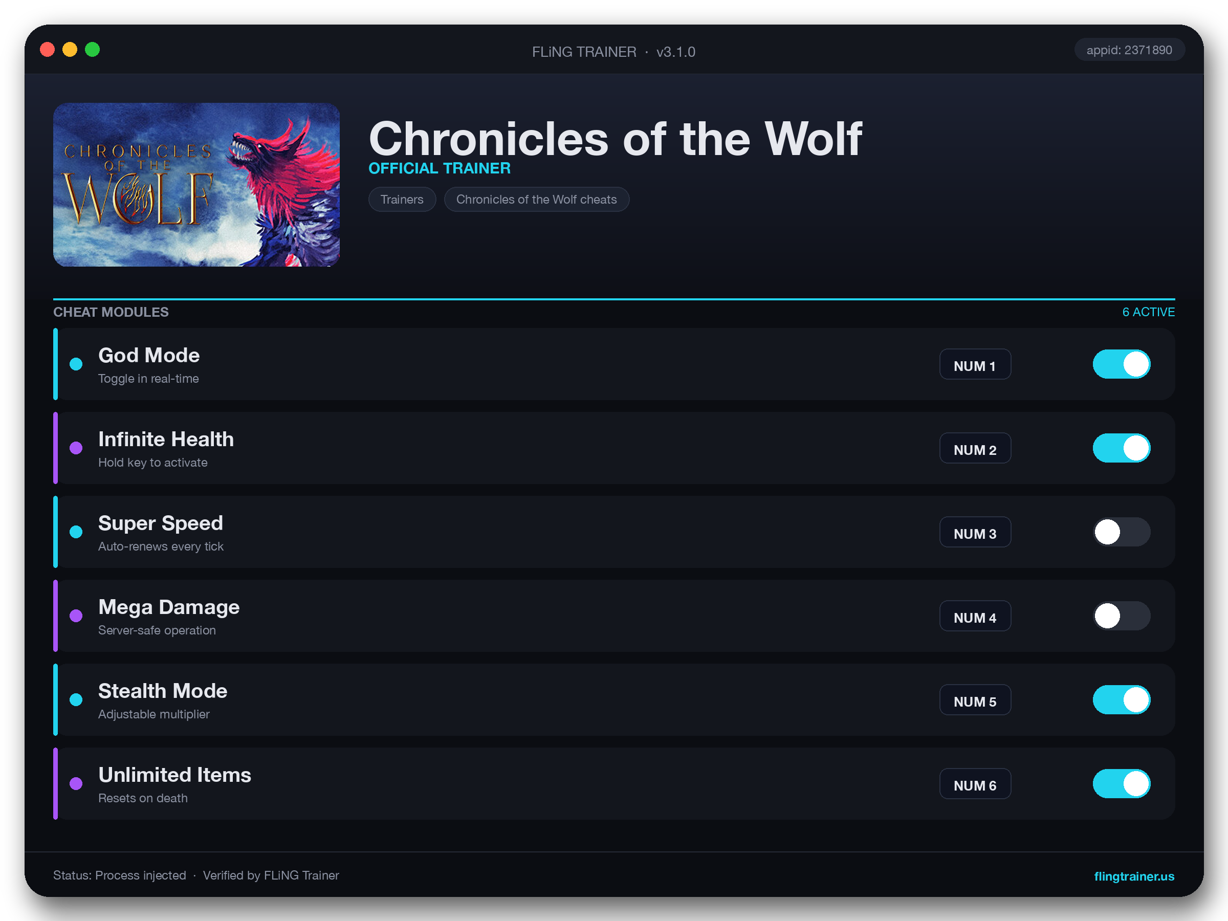 Chronicles of the Wolf Trainer interface