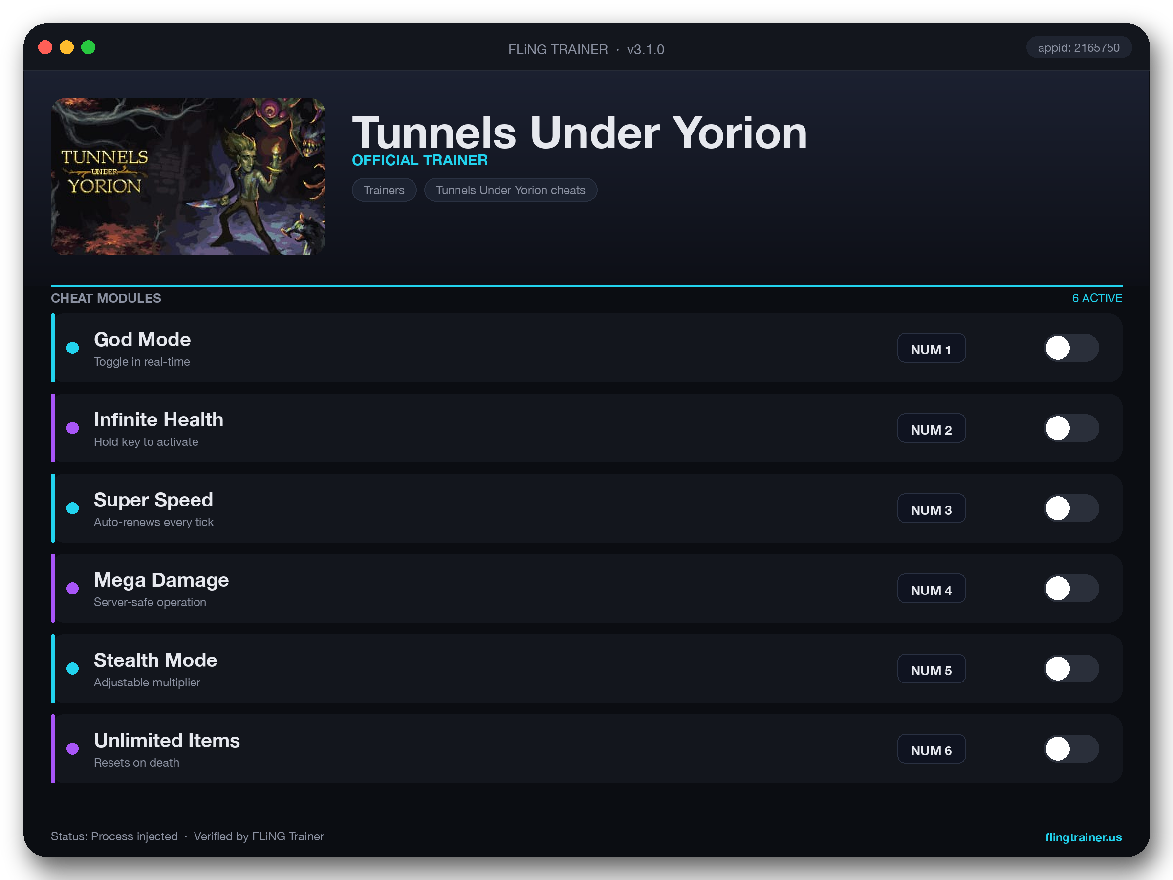 Tunnels Under Yorion Trainer interface