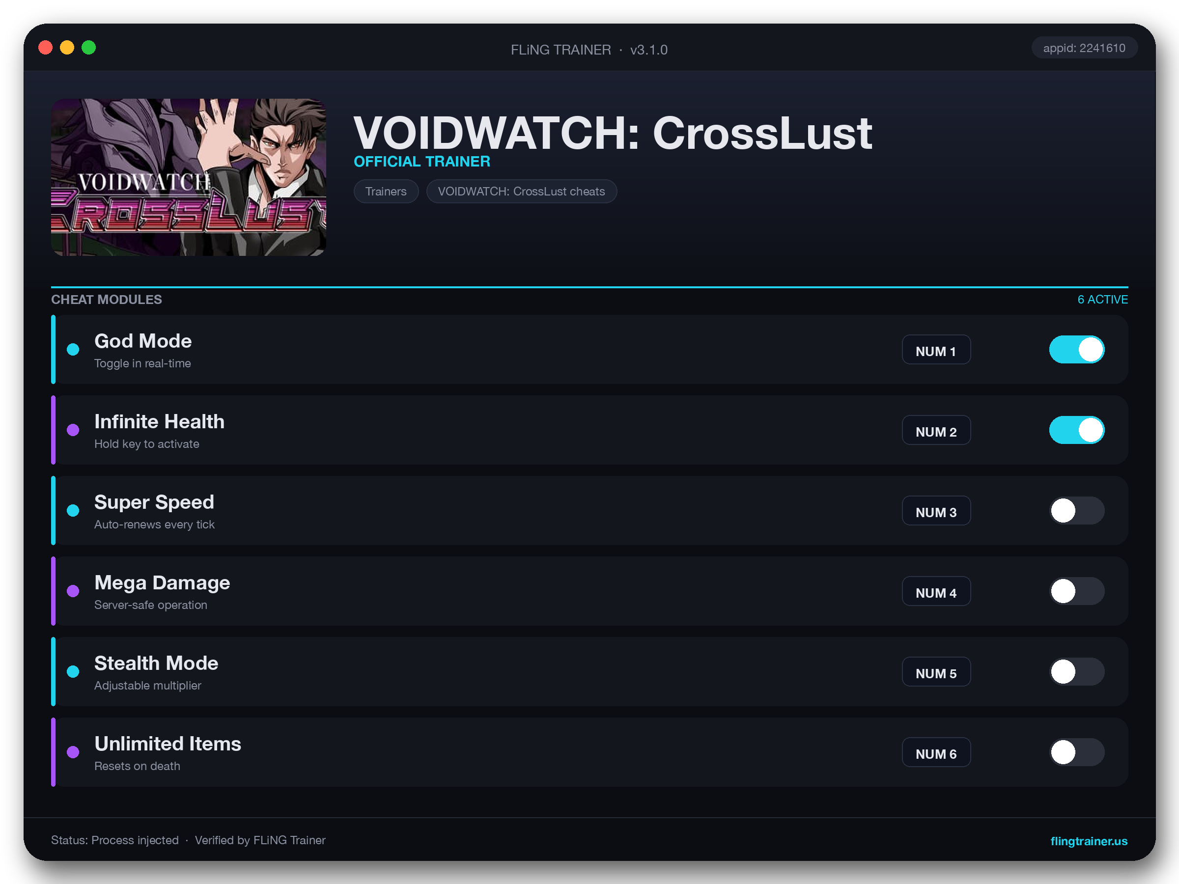 VOIDWATCH: CrossLust Trainer interface