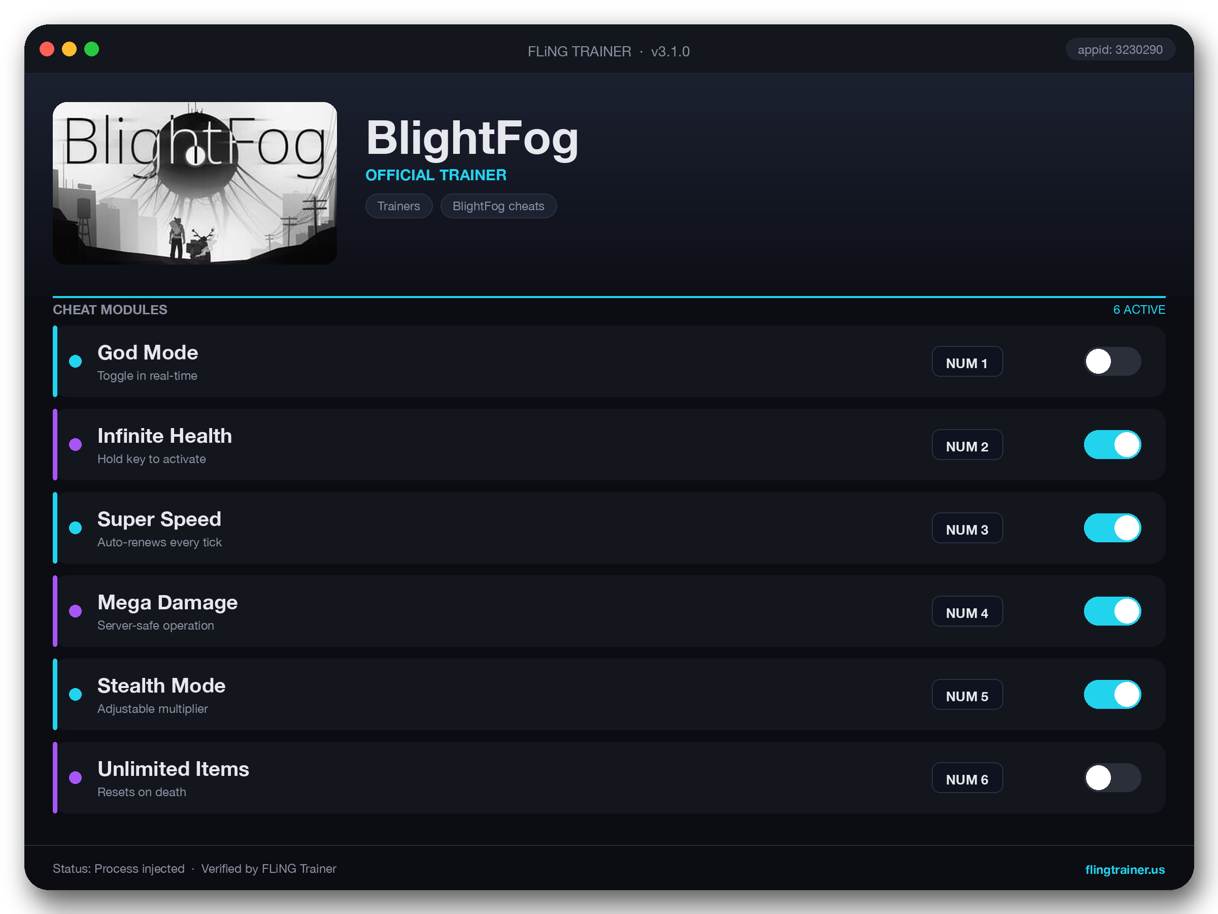BlightFog Trainer interface