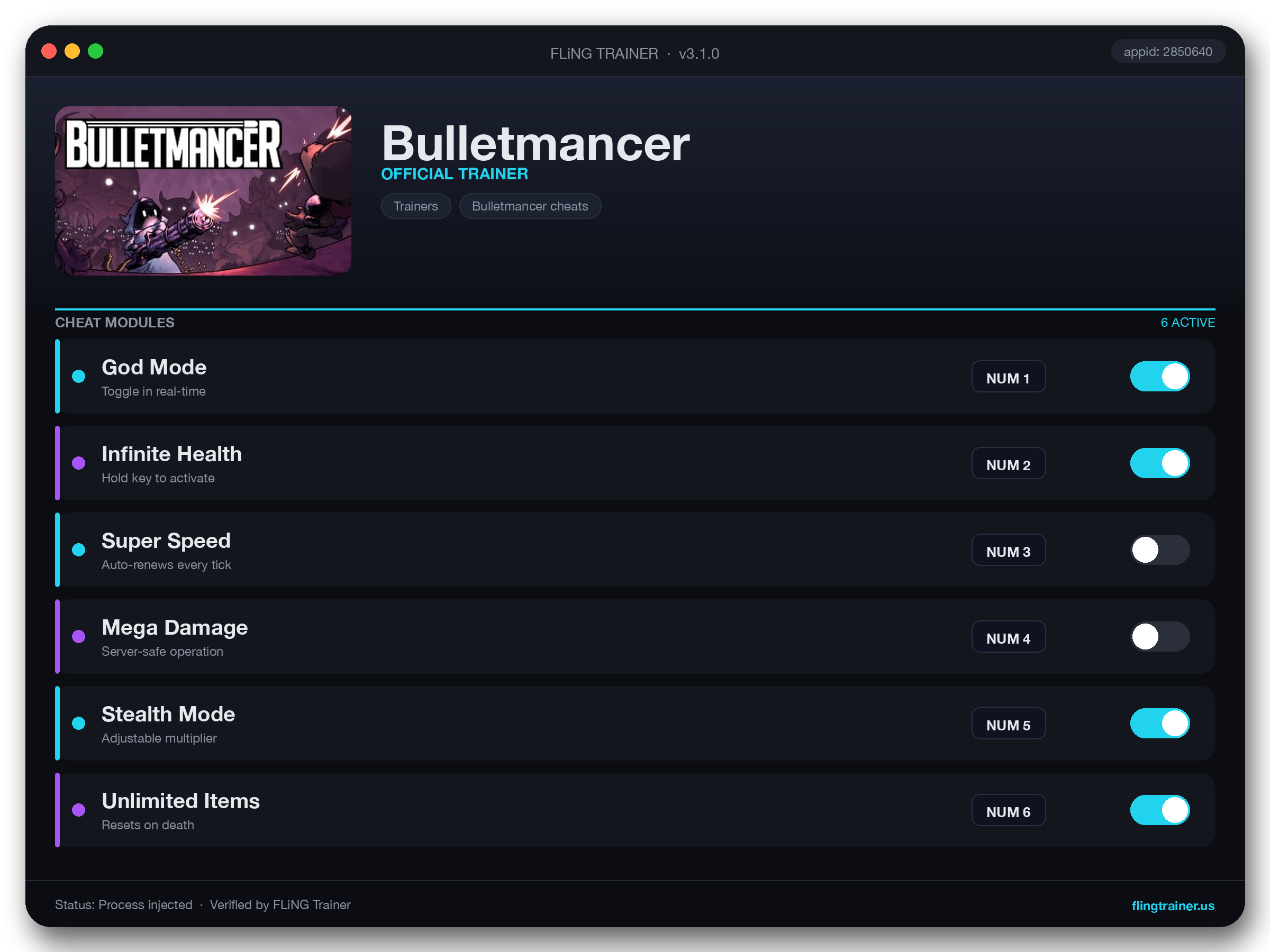 Bulletmancer Trainer interface