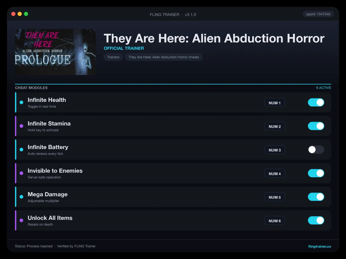 They Are Here: Alien Abduction Horror Trainer interface