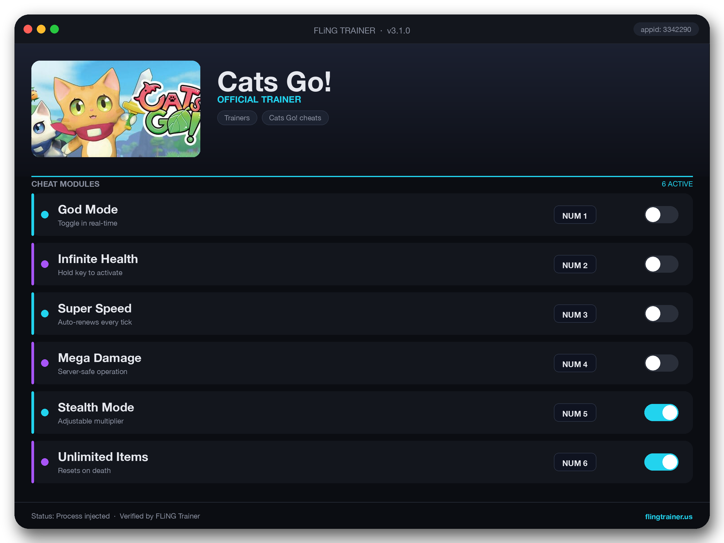 Cats Go! Trainer interface