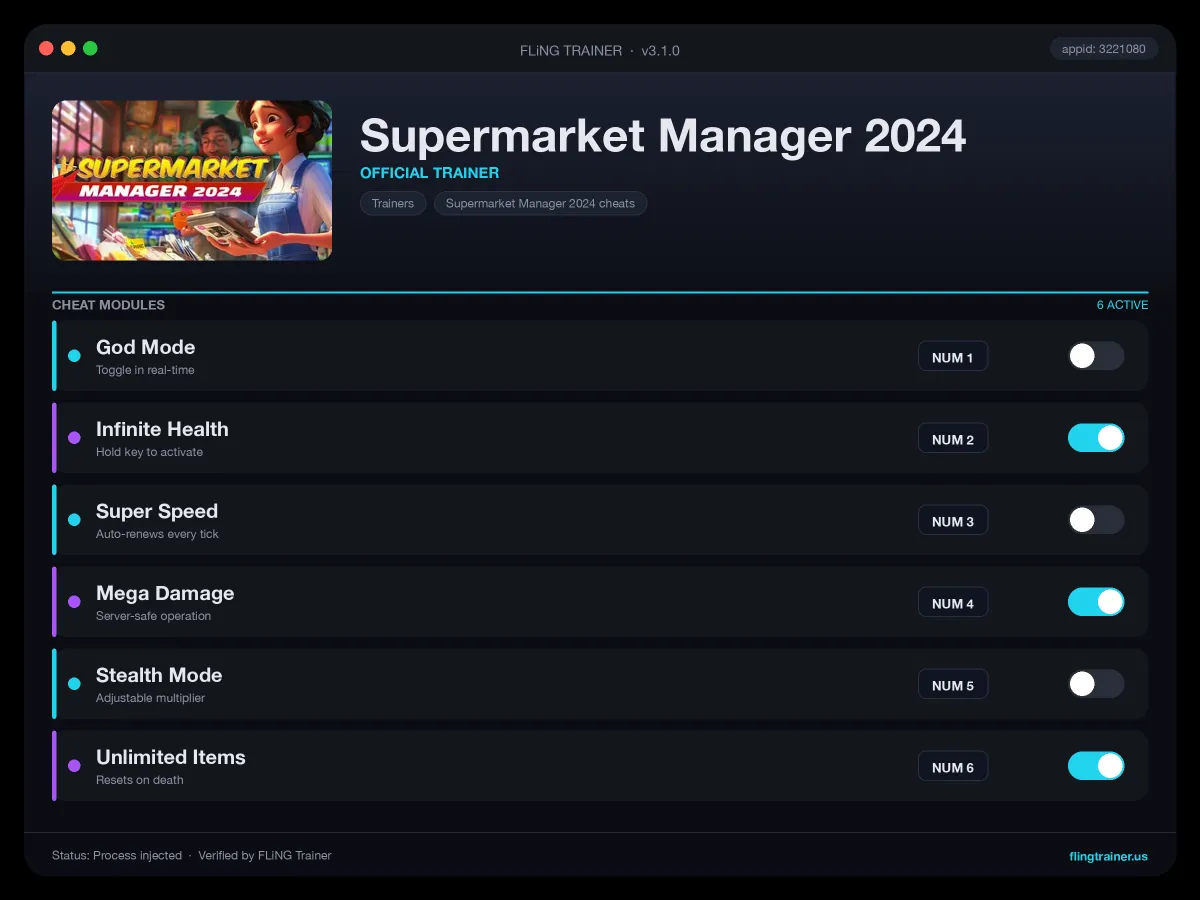 Supermarket Manager 2024 Trainer interface
