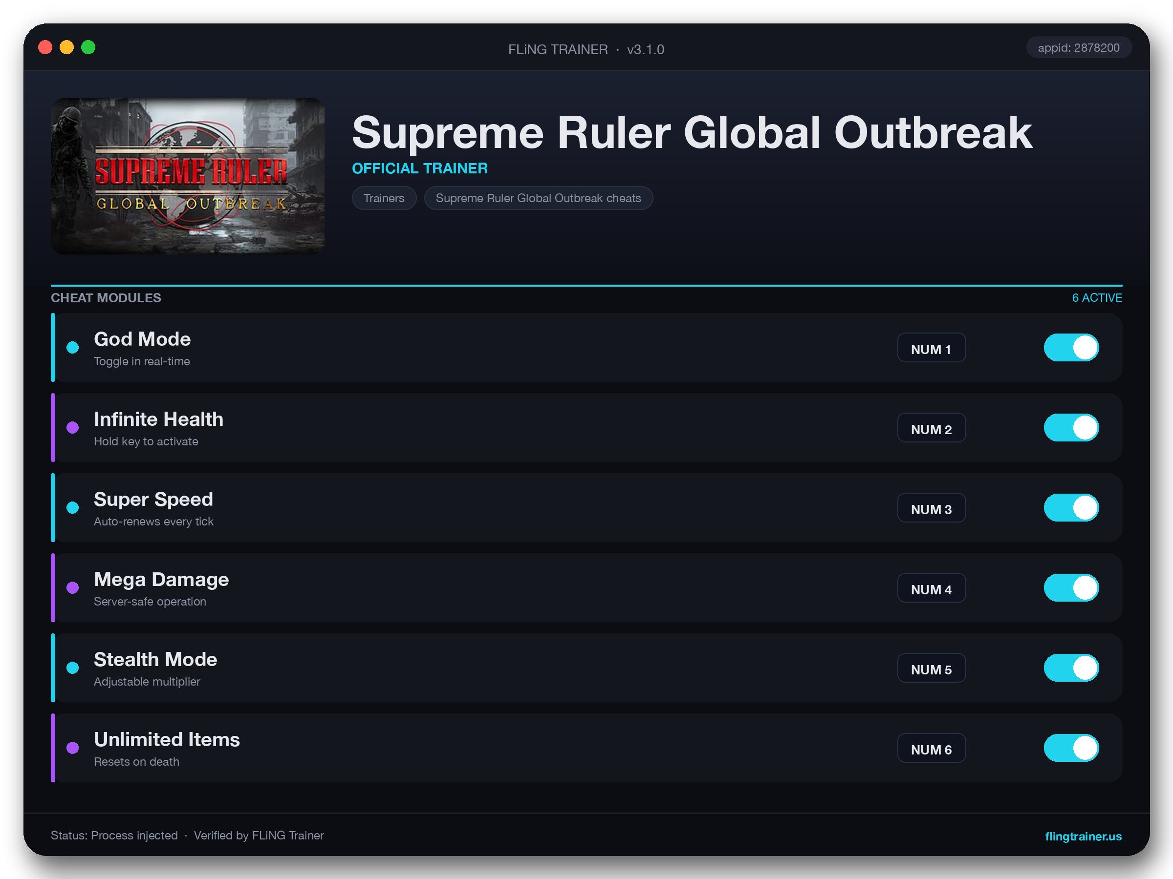 Supreme Ruler Global Outbreak Trainer interface