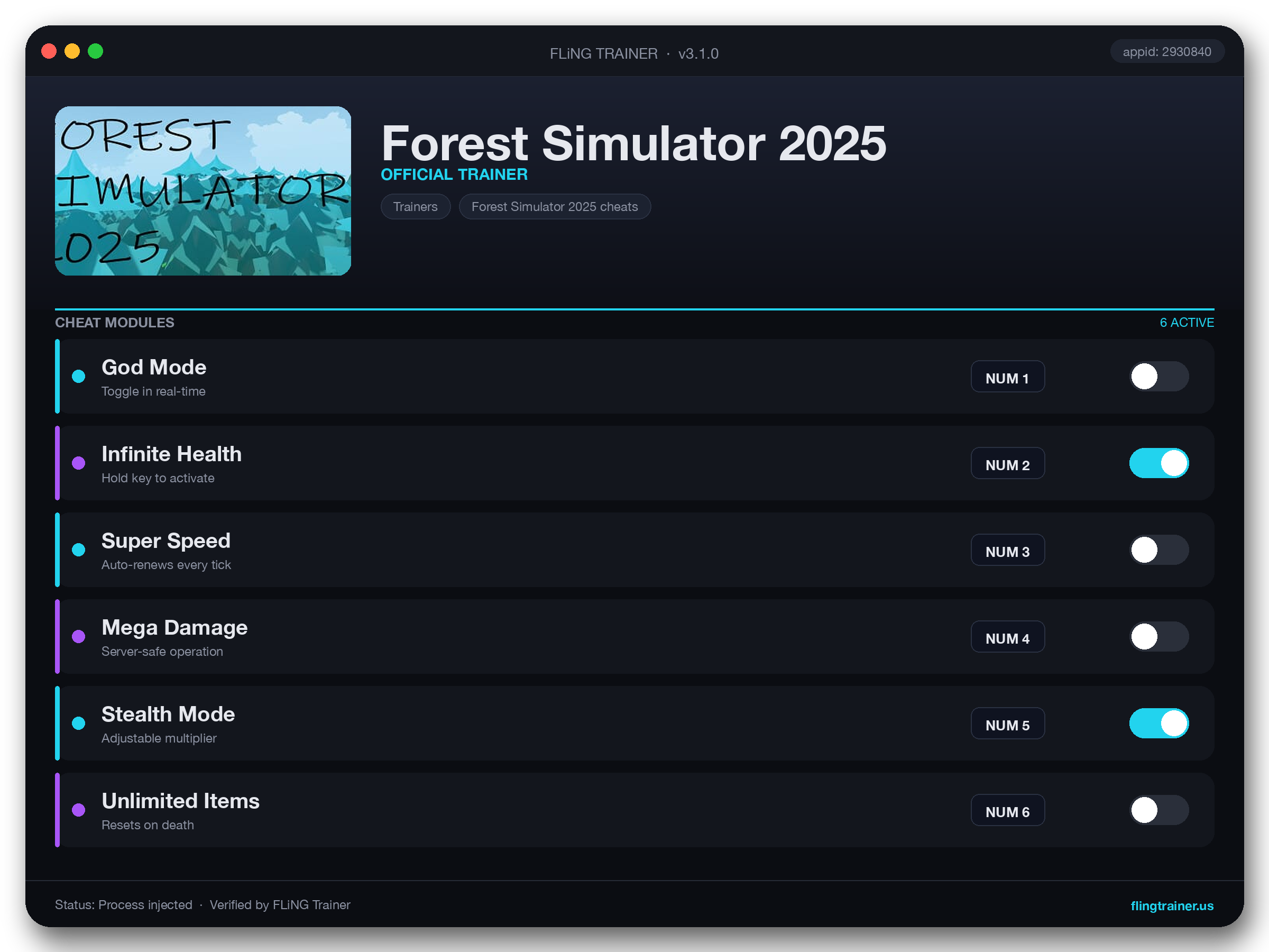 Forest Simulator 2025 Trainer interface