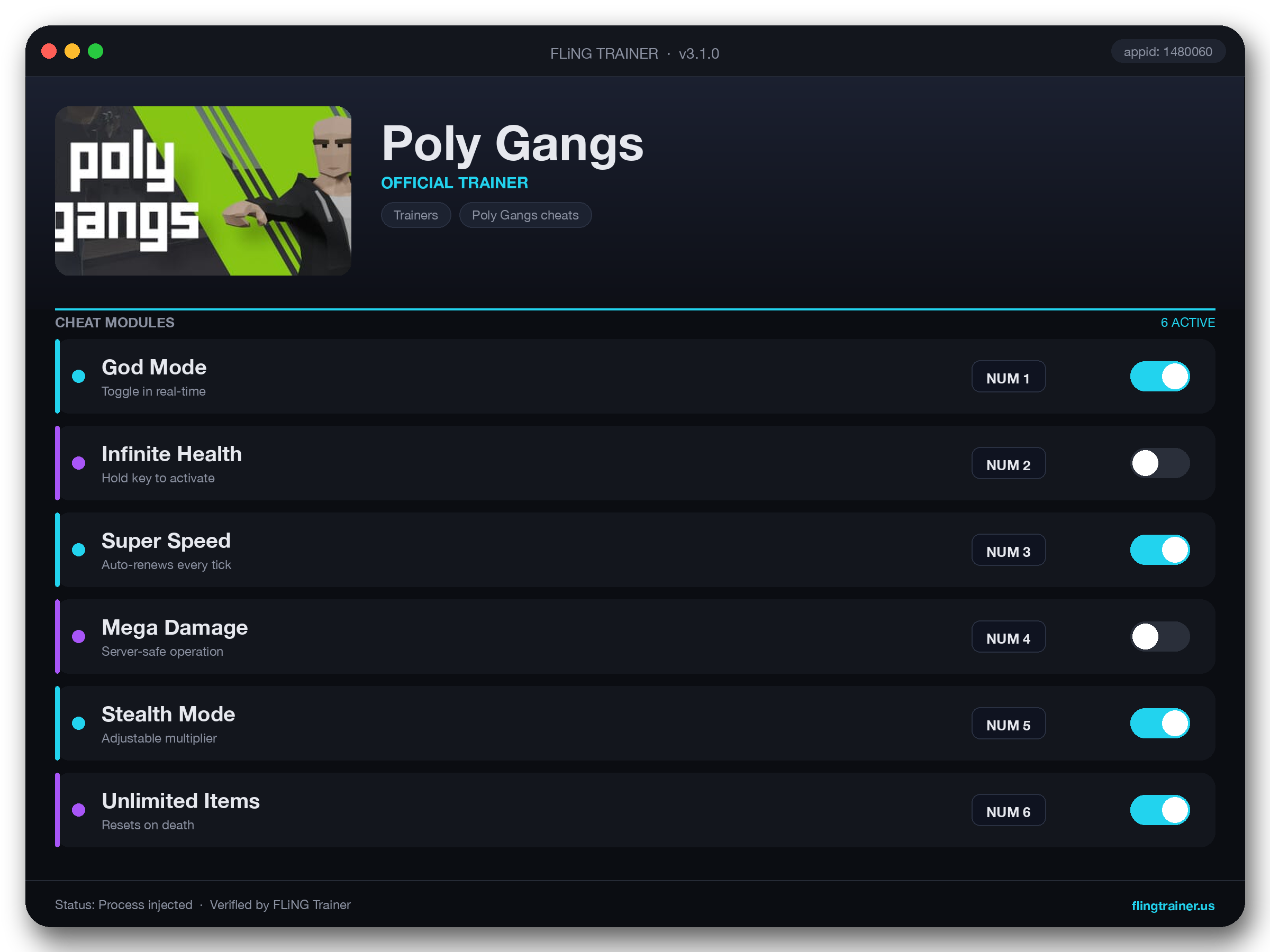 Poly Gangs Trainer interface
