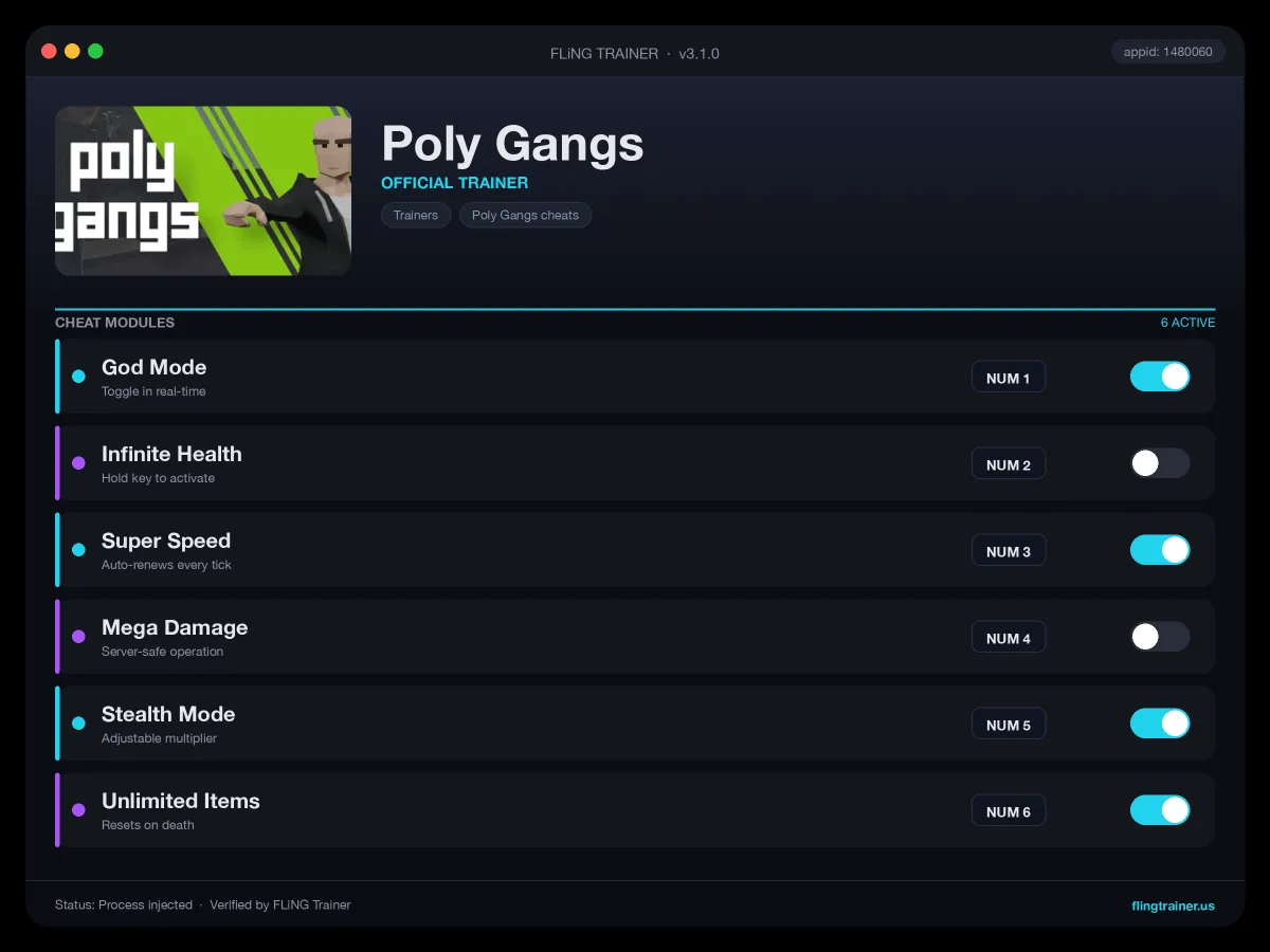 Poly Gangs Trainer interface