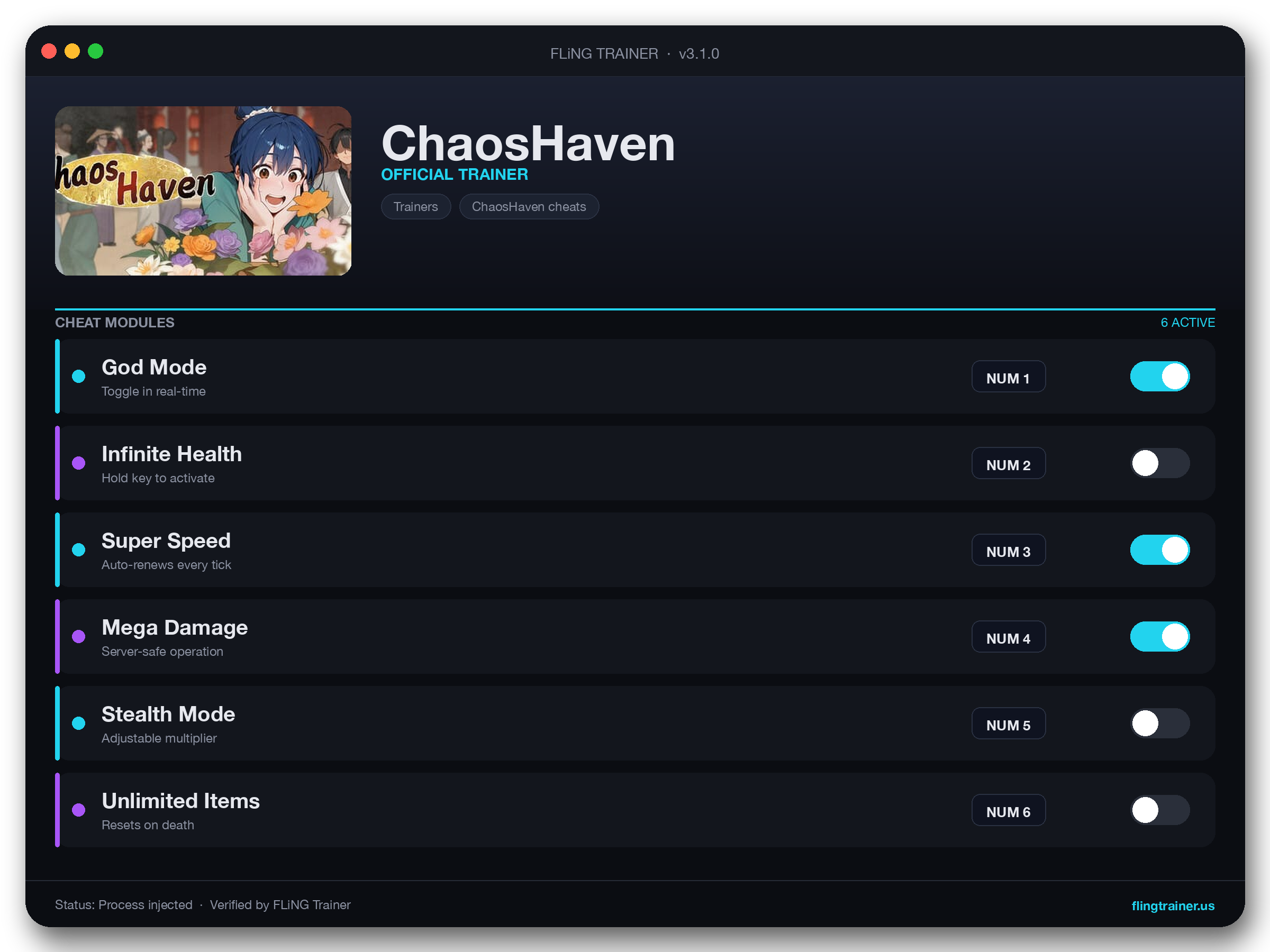 ChaosHaven Trainer interface