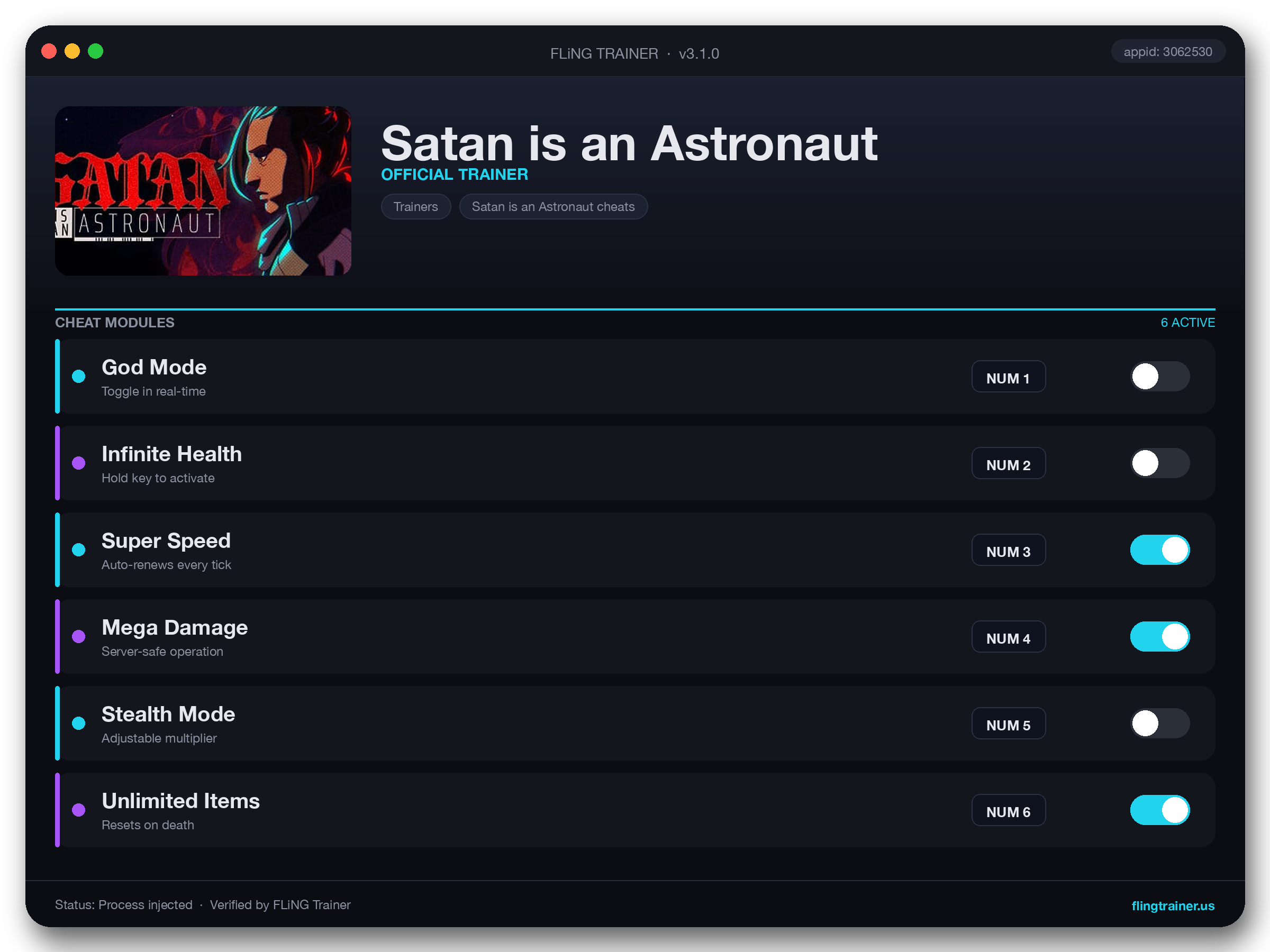 Satan is an Astronaut Trainer interface