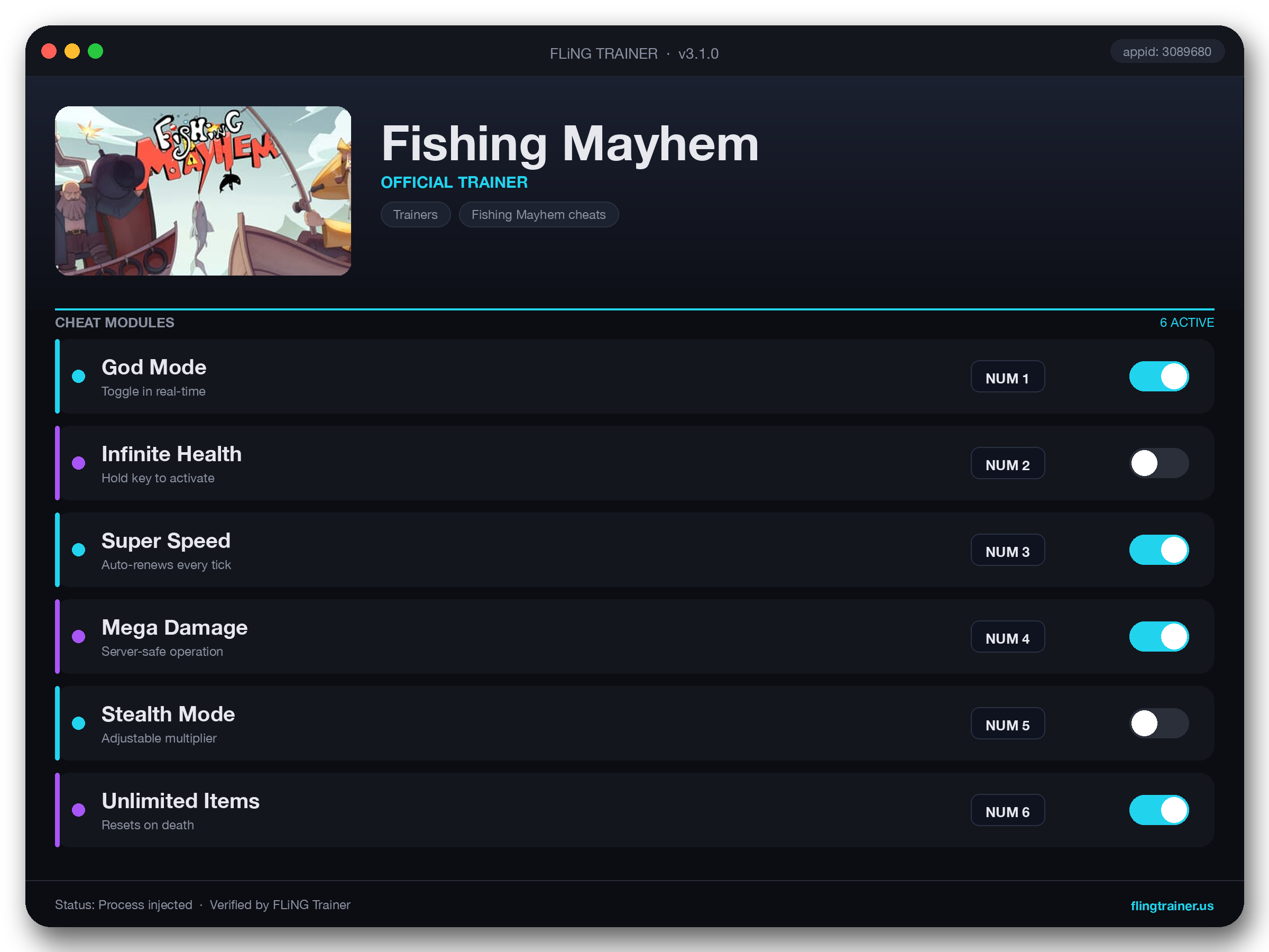 Fishing Mayhem Trainer interface