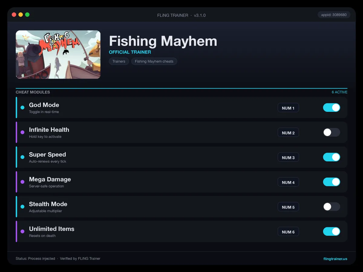 Fishing Mayhem Trainer interface