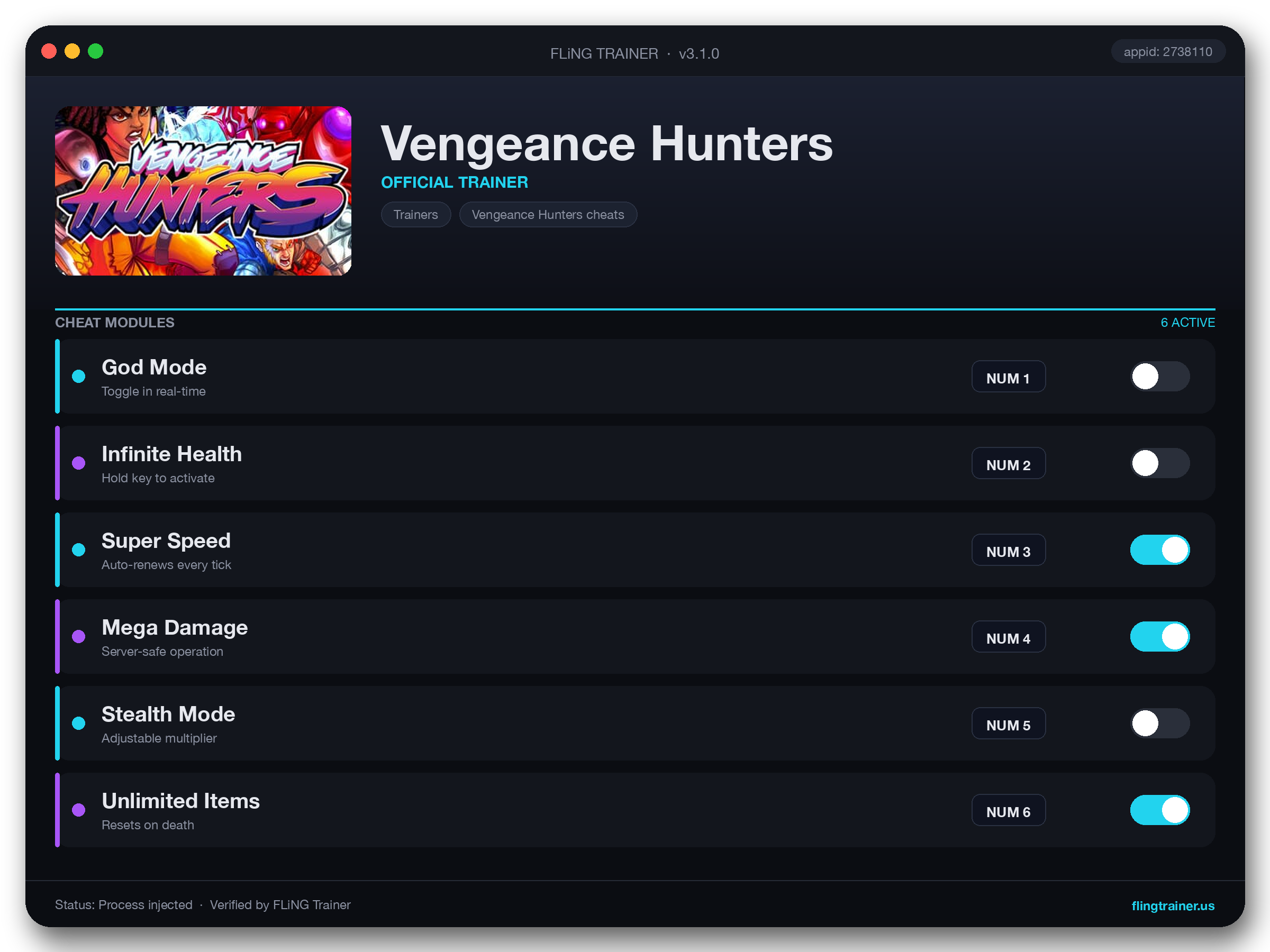 Vengeance Hunters Trainer interface