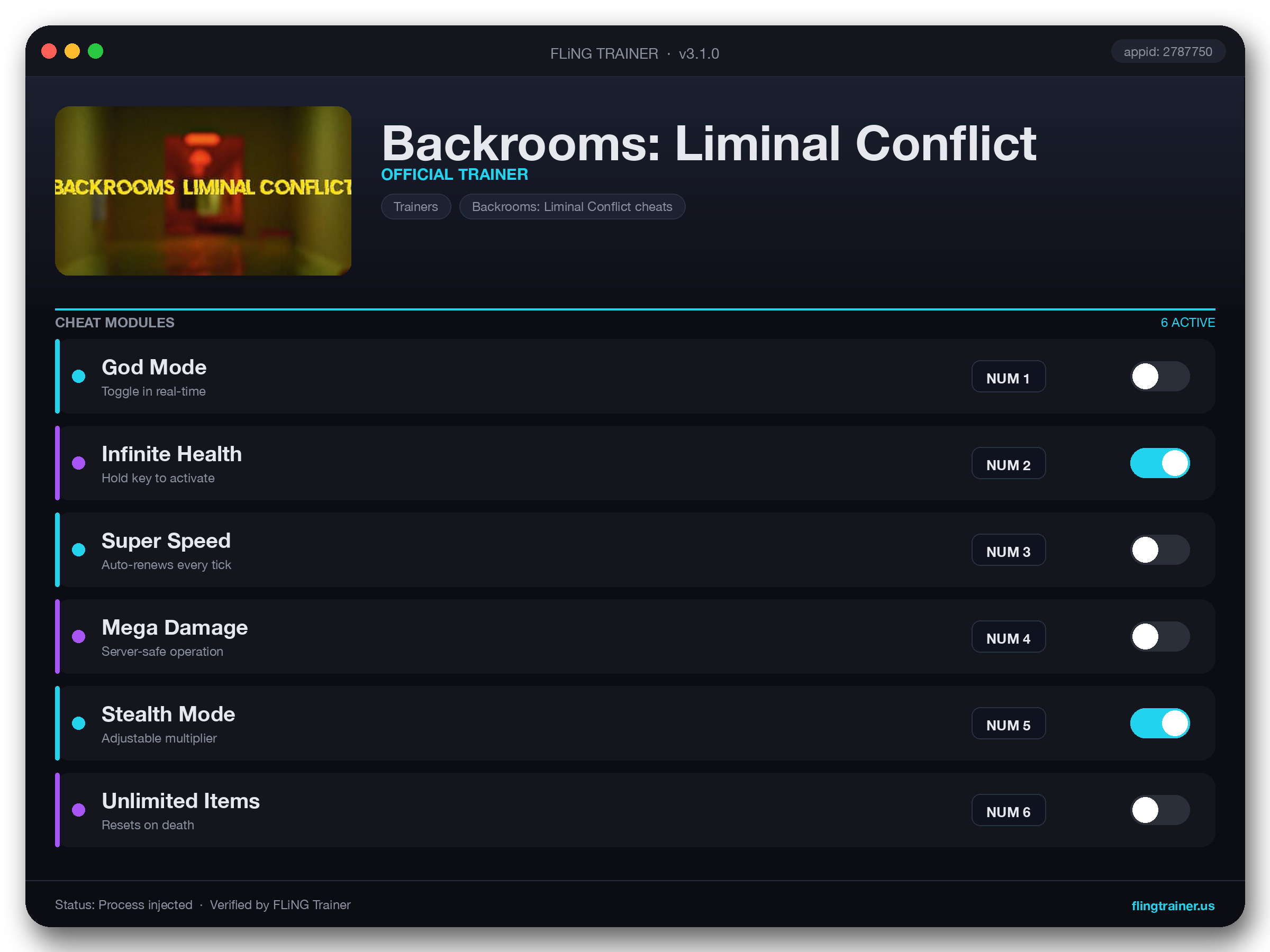 Backrooms: Liminal Conflict Trainer interface