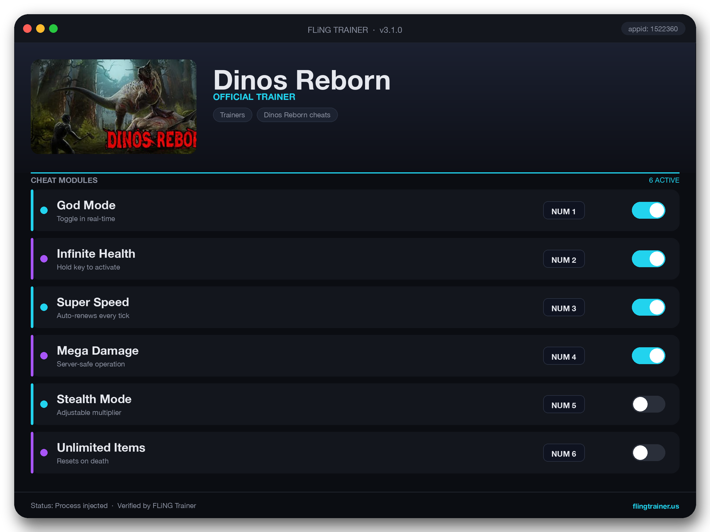 Dinos Reborn Trainer interface