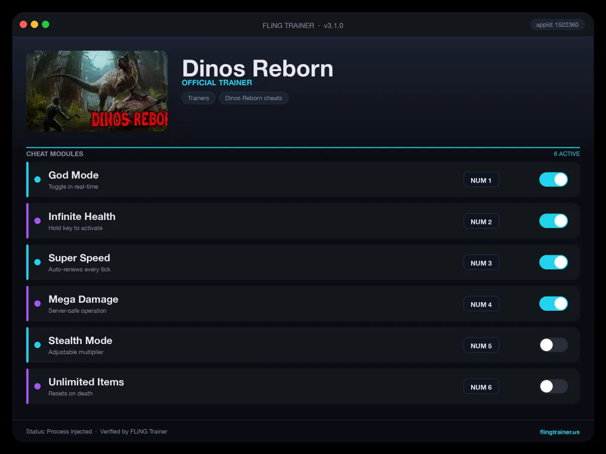 Dinos Reborn Trainer interface