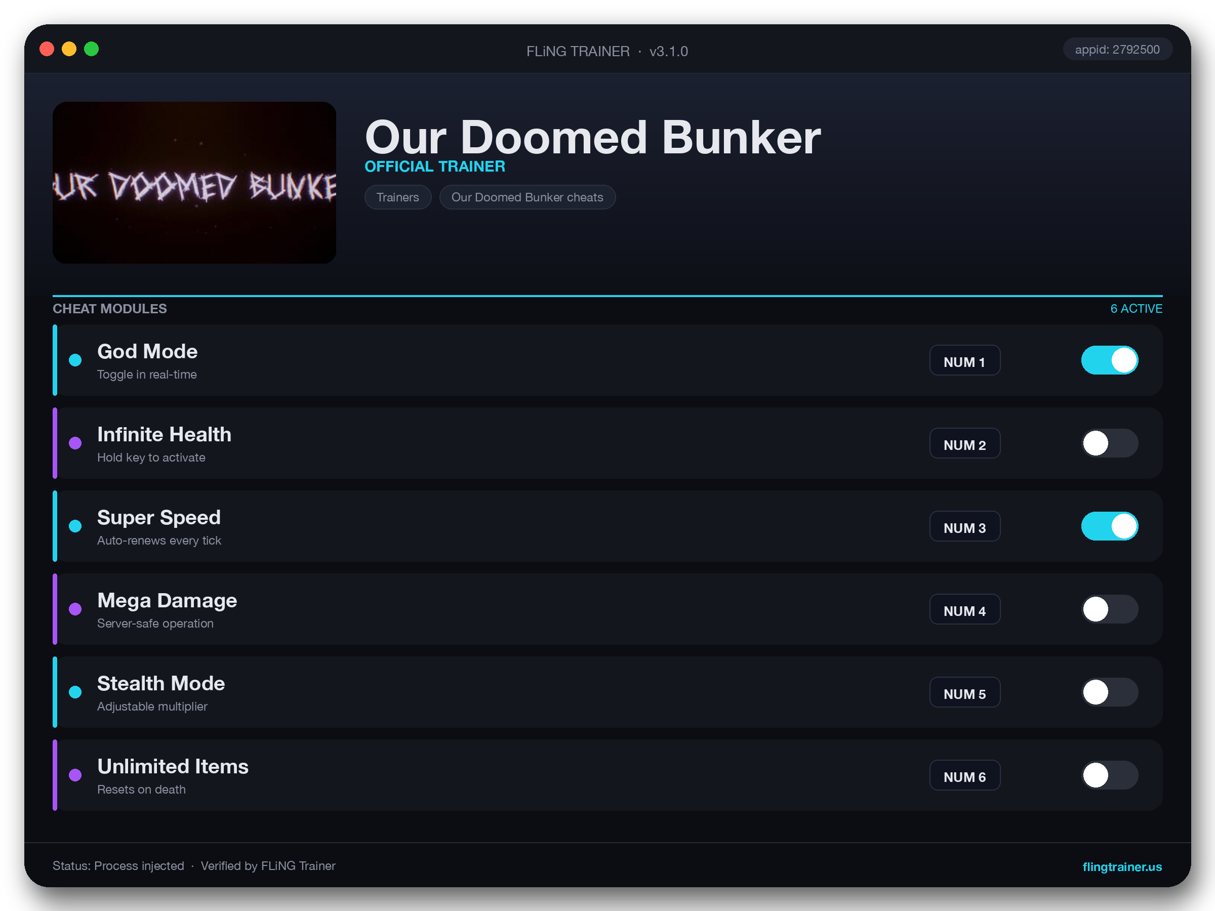 Our Doomed Bunker Trainer interface
