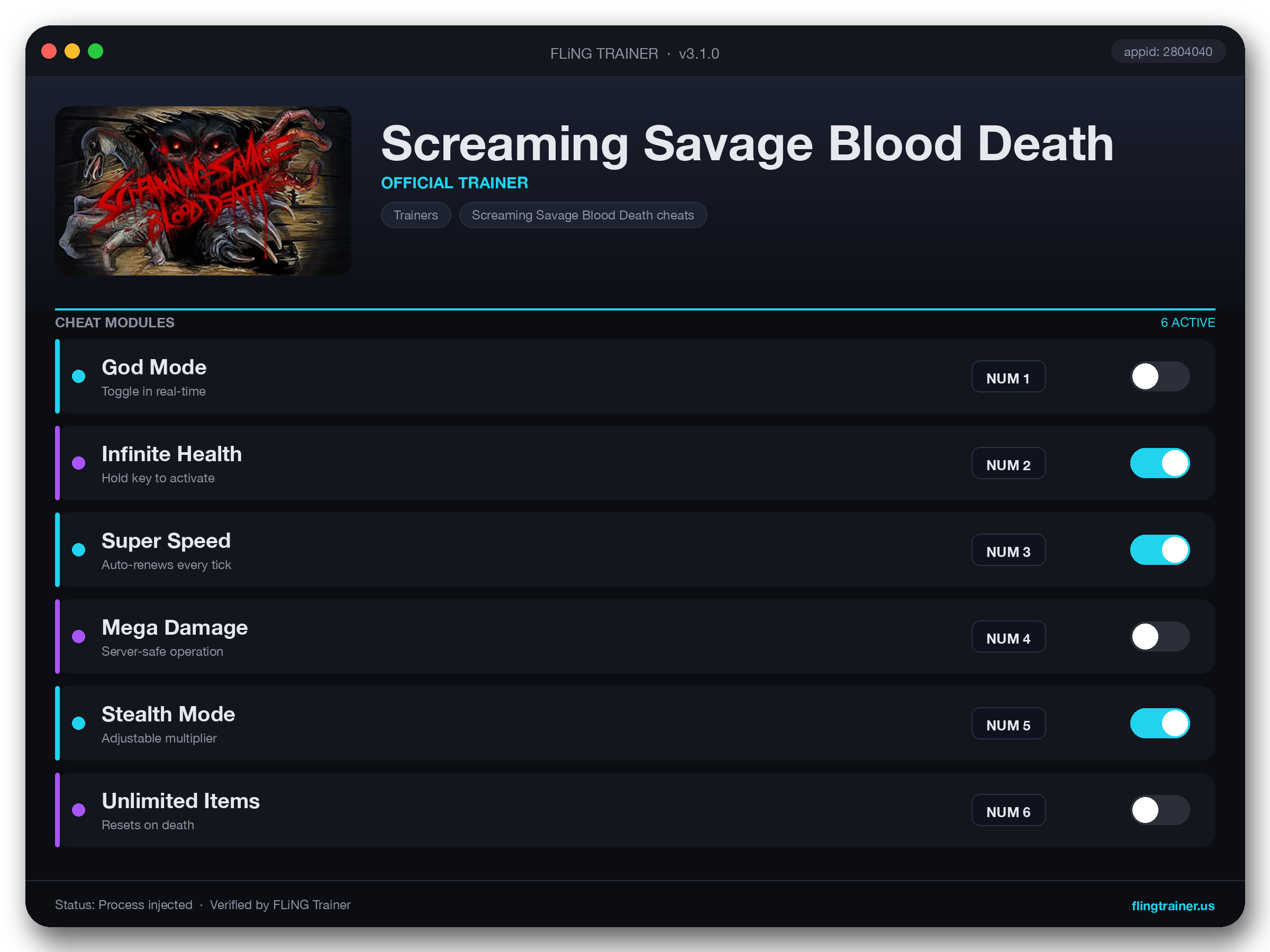 Screaming Savage Blood Death Trainer interface