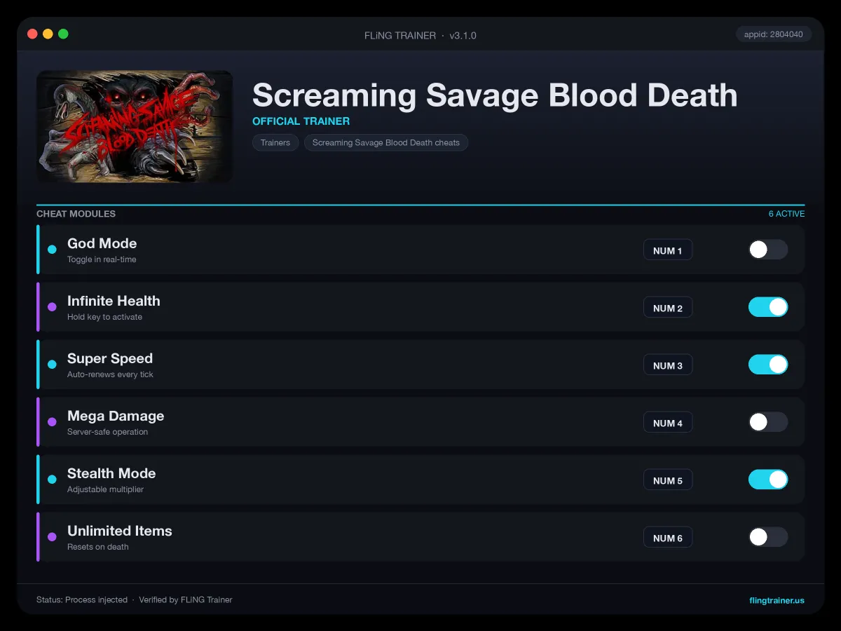 Screaming Savage Blood Death Trainer interface