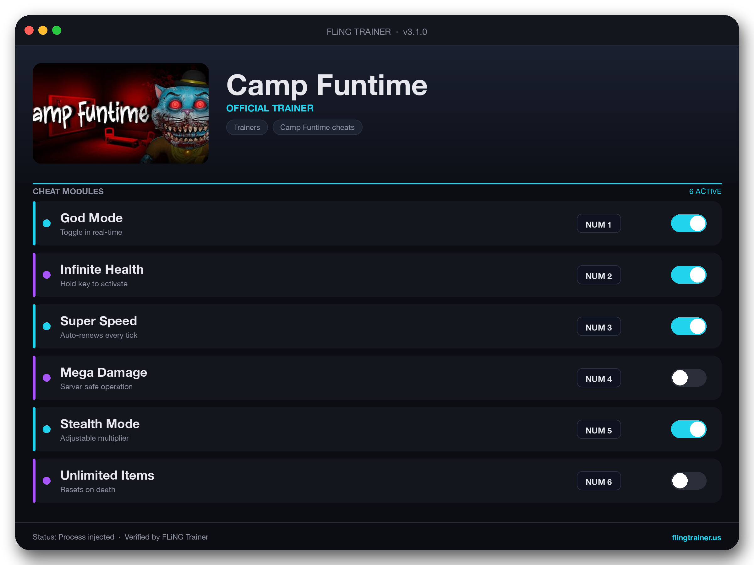 Camp Funtime Trainer interface
