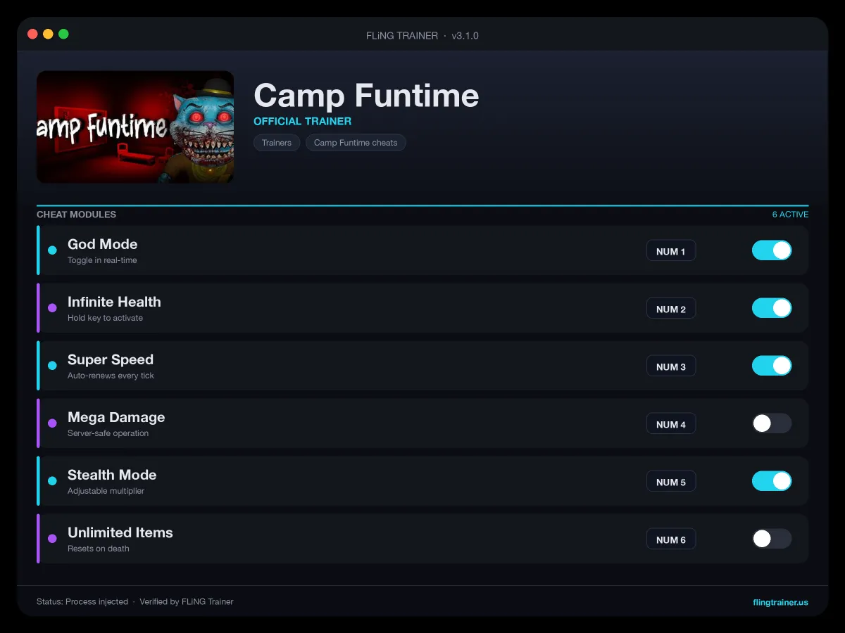 Camp Funtime Trainer interface