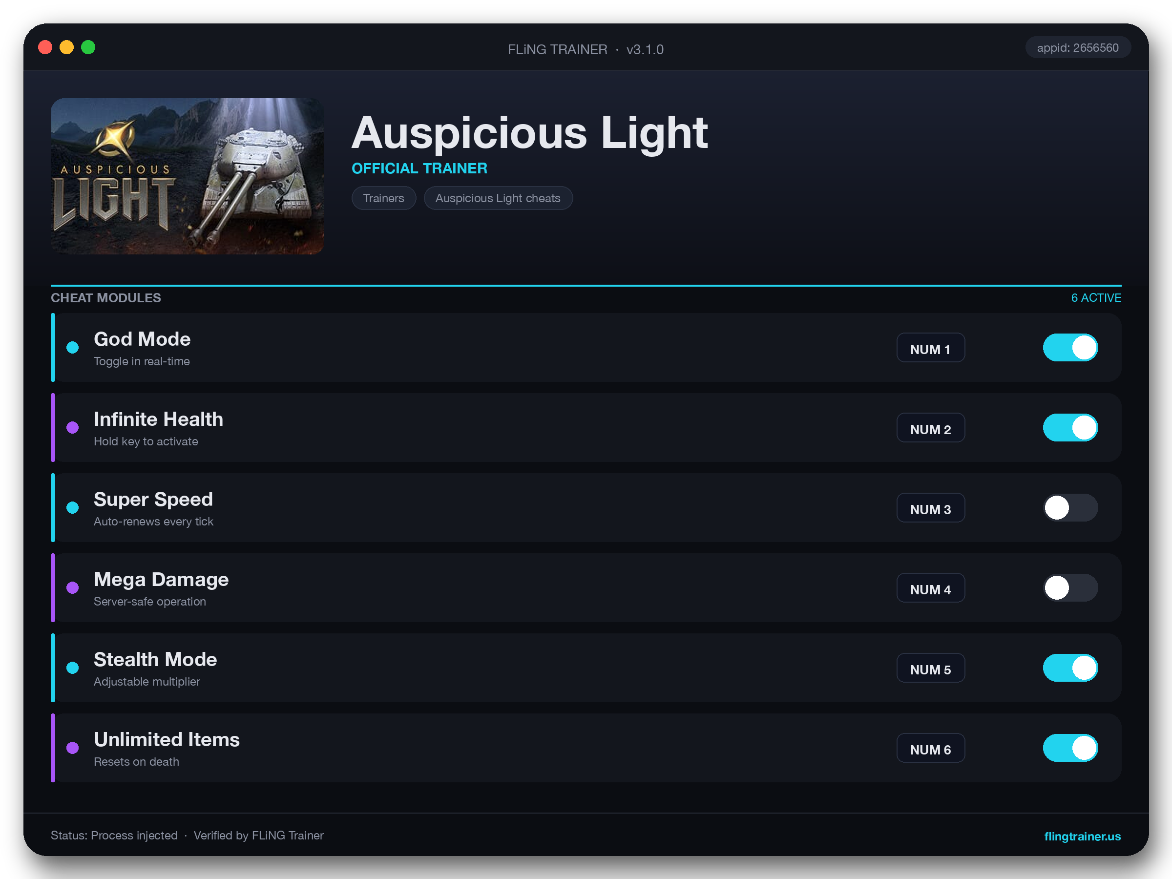 Auspicious Light Trainer interface