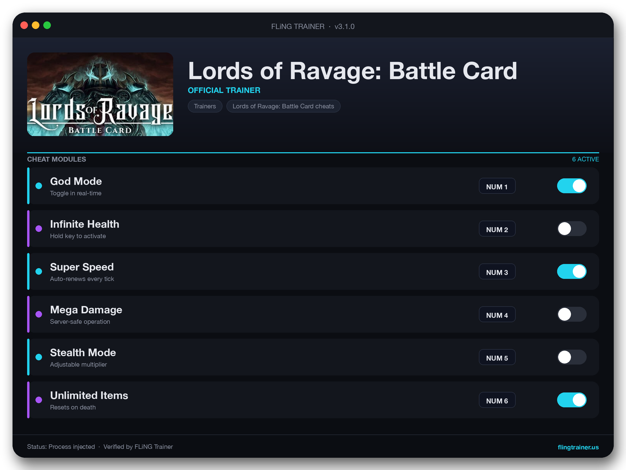 Lords of Ravage: Battle Card Trainer interface