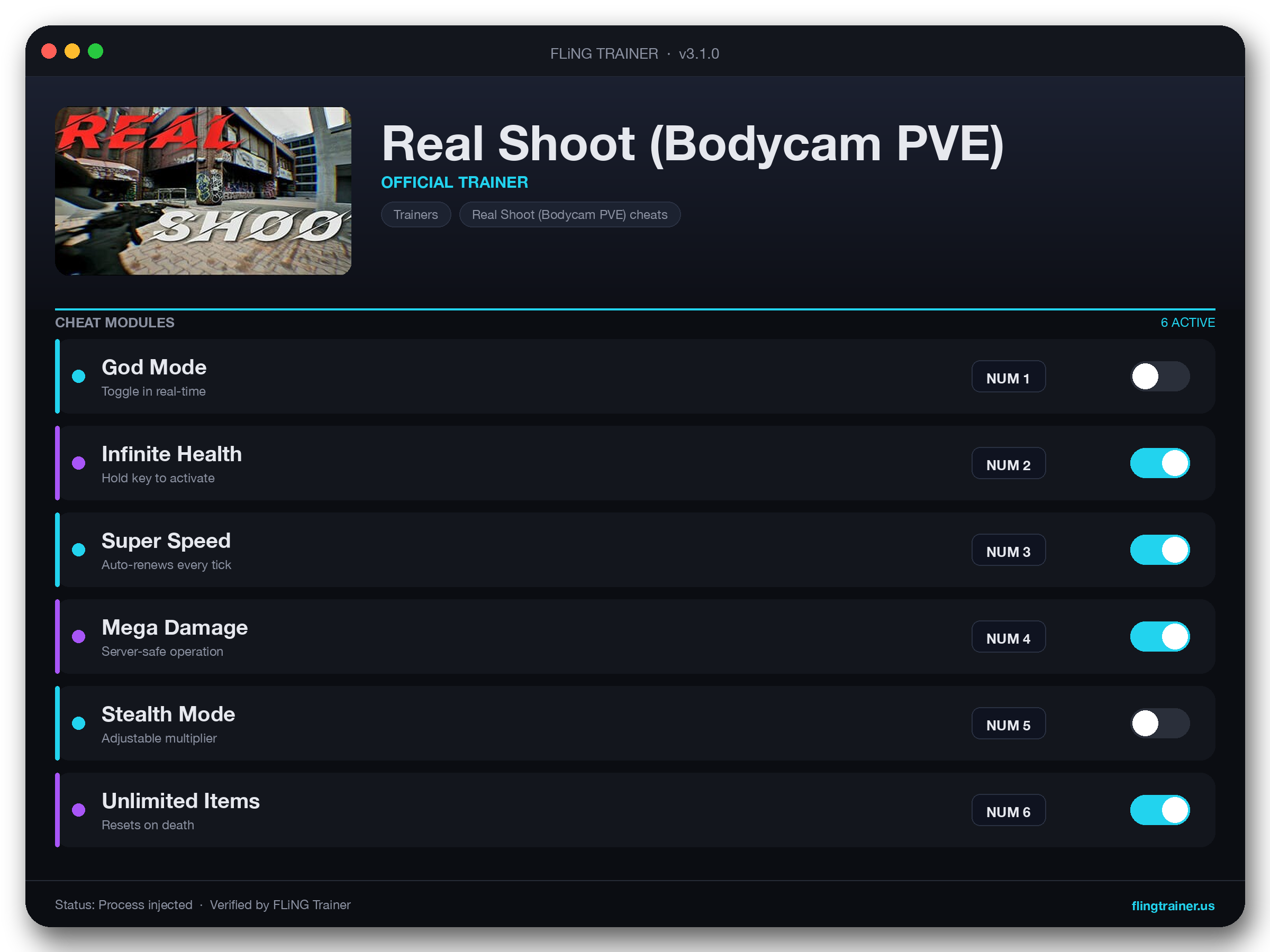 Real Shoot (Bodycam PVE) Trainer interface