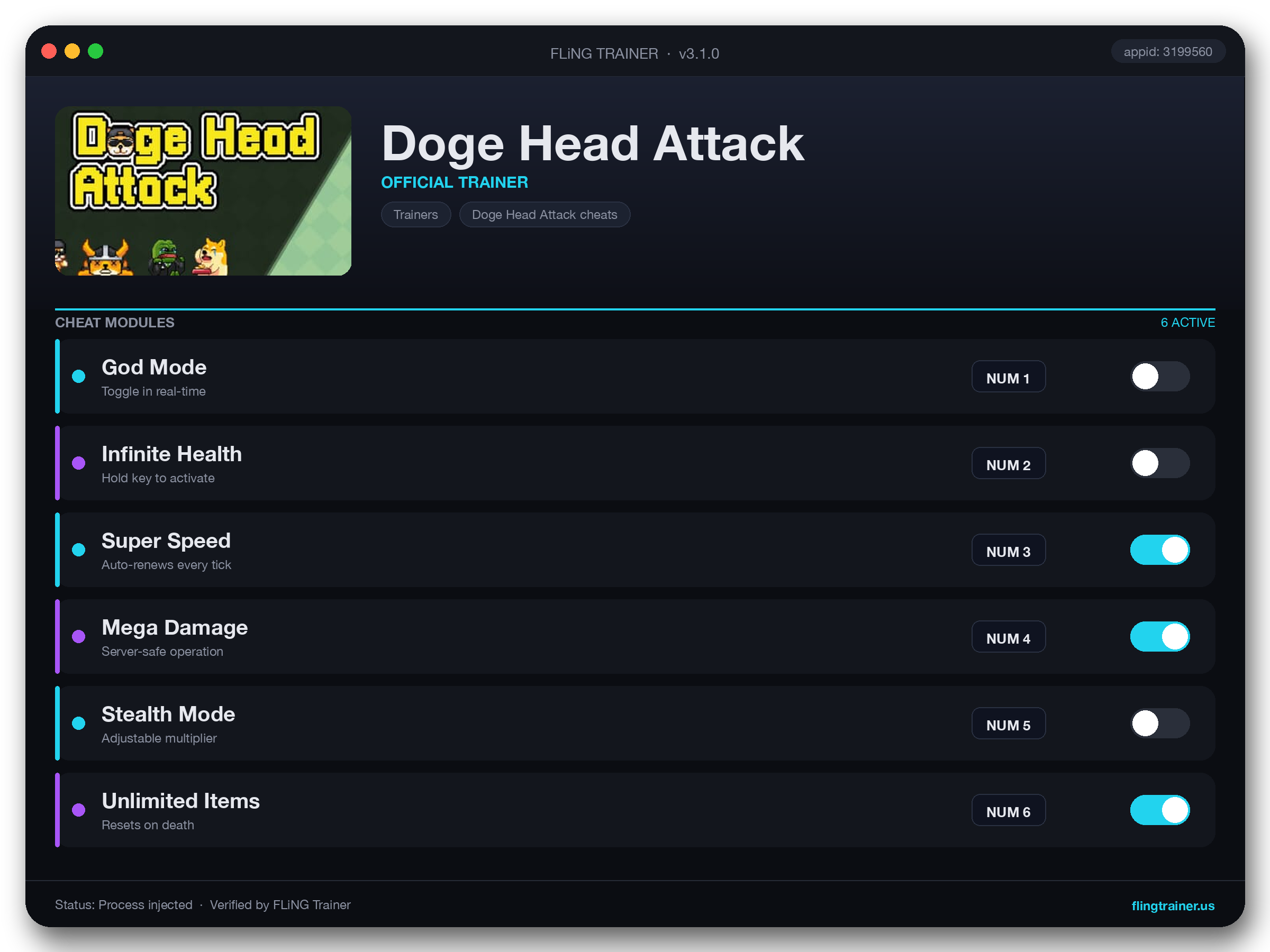 Doge Head Attack Trainer interface