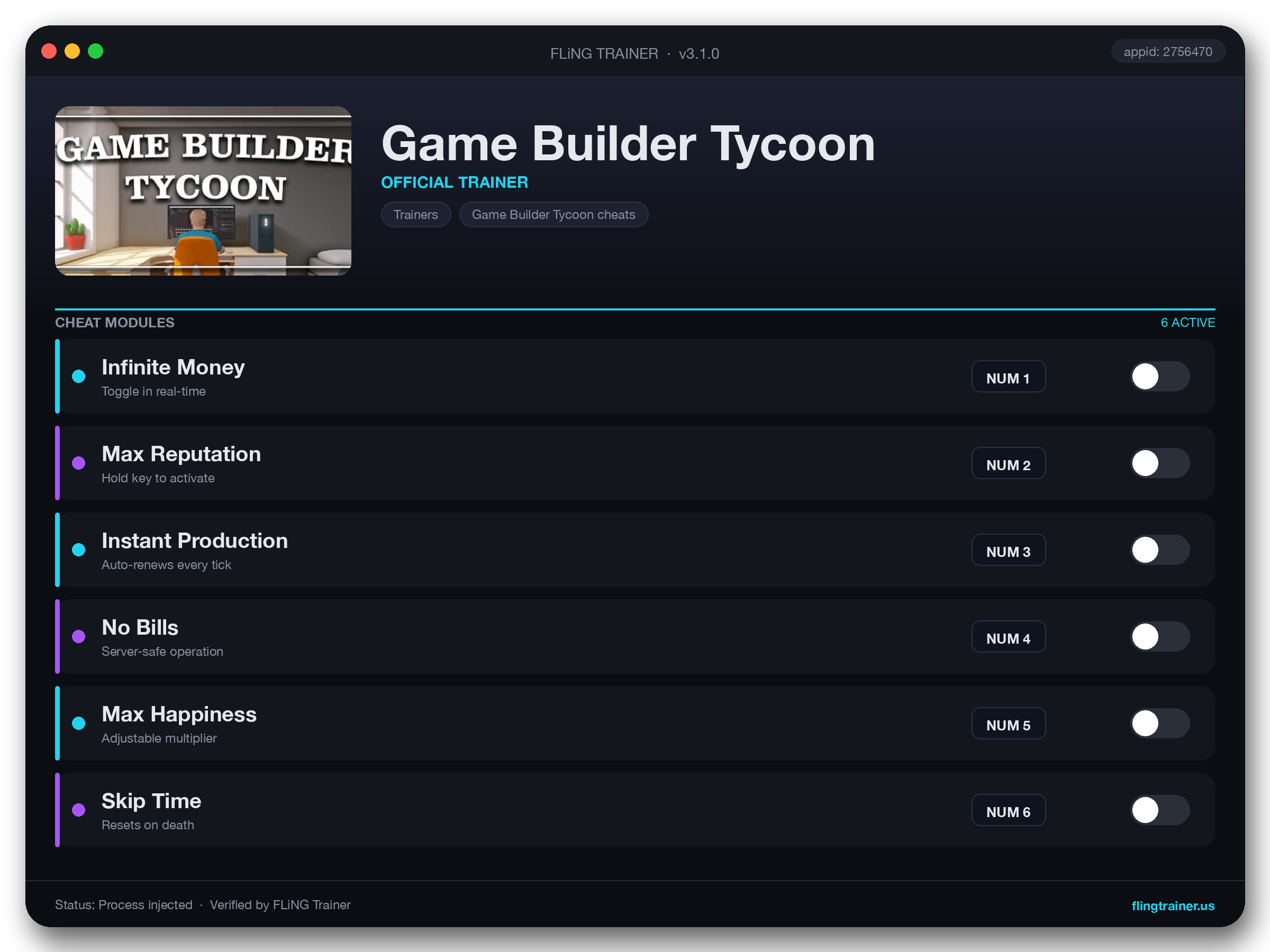 Game Builder Tycoon Trainer interface