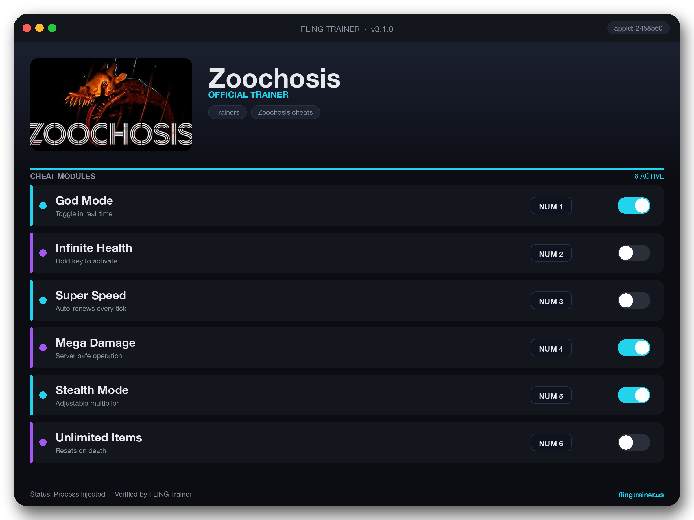 Zoochosis Trainer interface