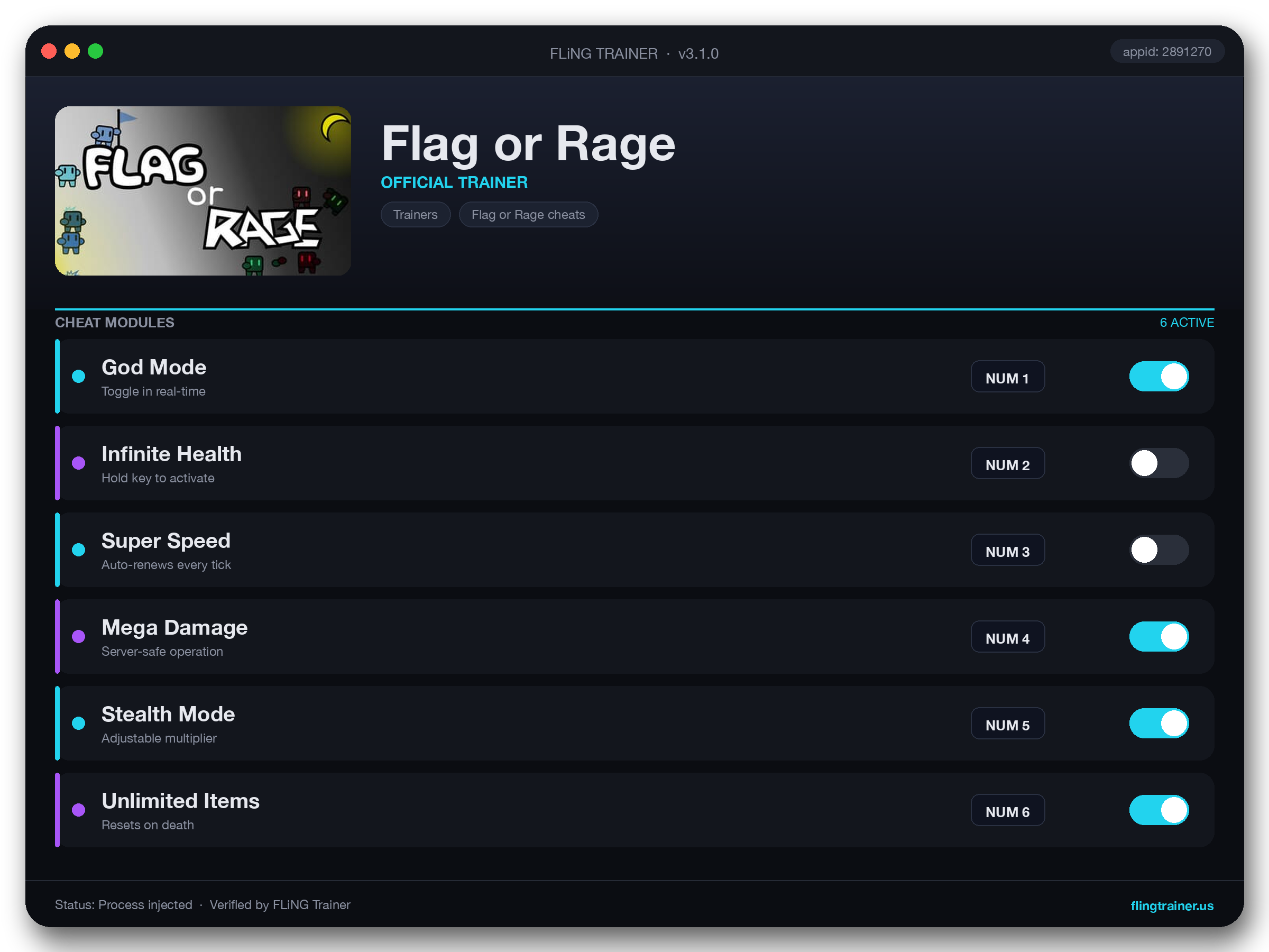Flag or Rage Trainer interface