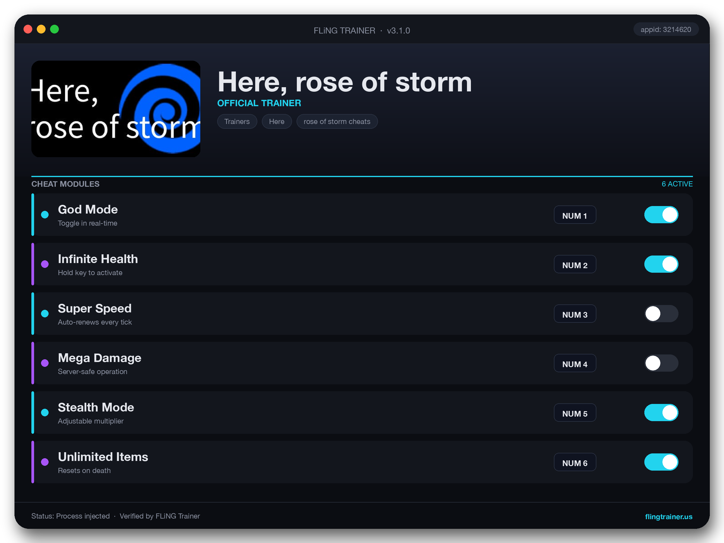 Here, rose of storm Trainer interface