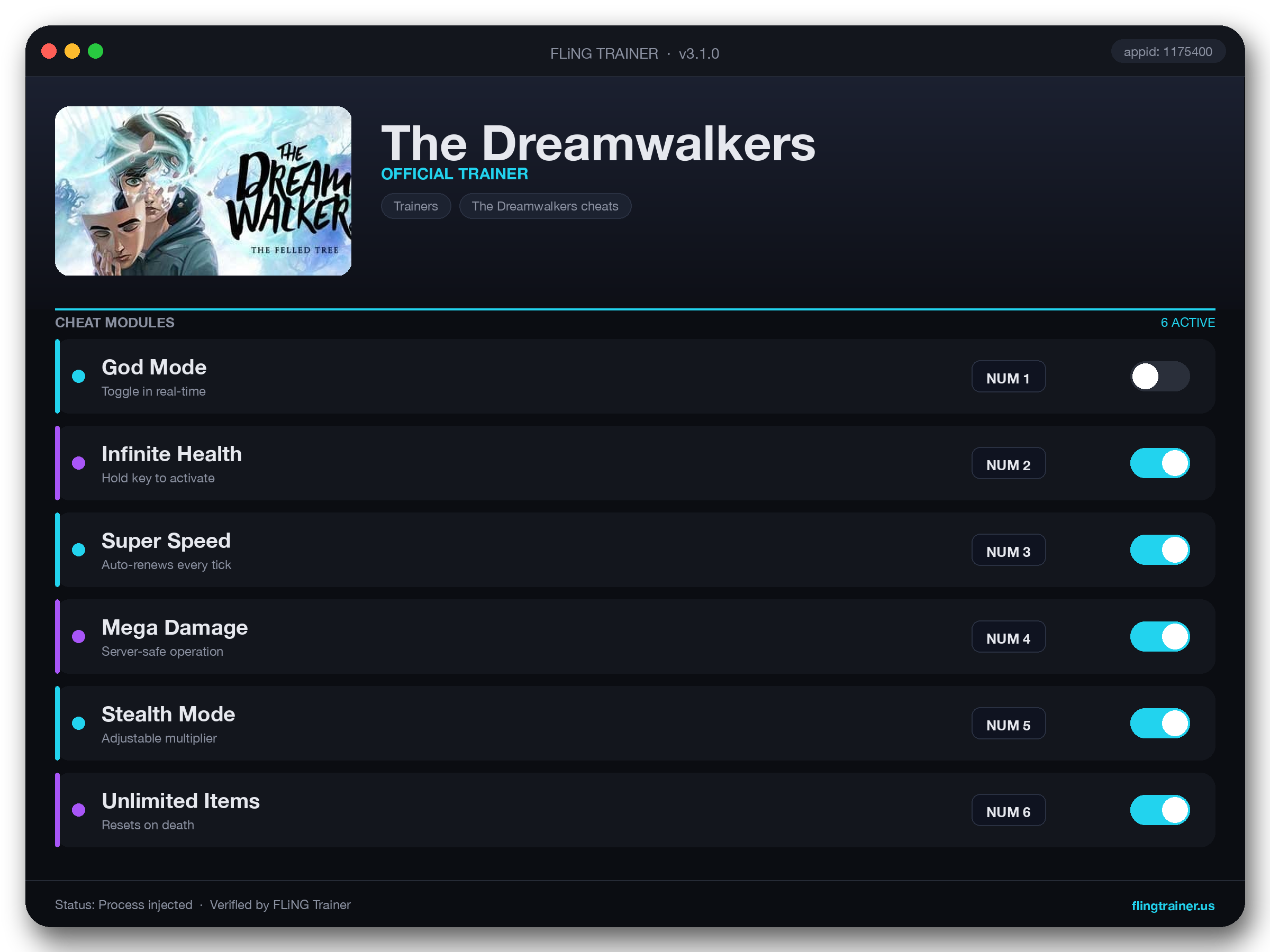 The Dreamwalkers Trainer interface
