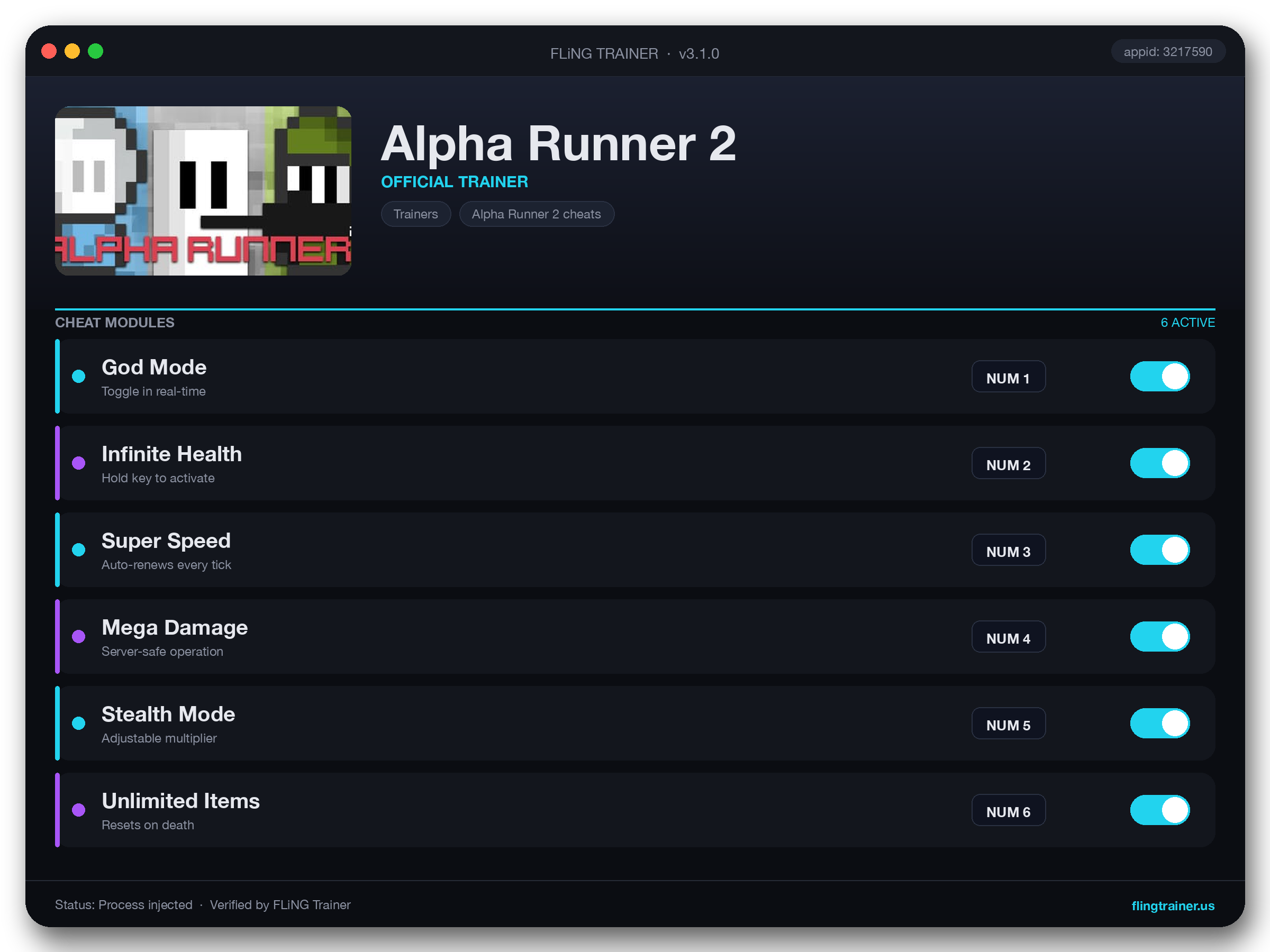 Alpha Runner 2 Trainer interface