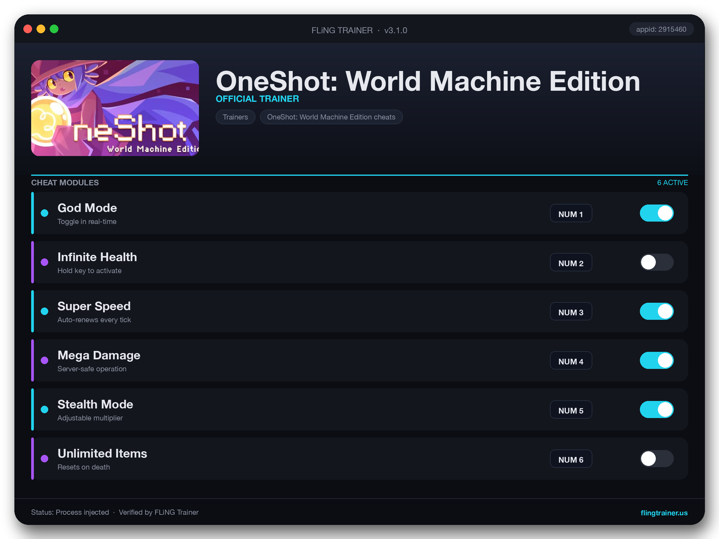 OneShot: World Machine Edition Trainer interface