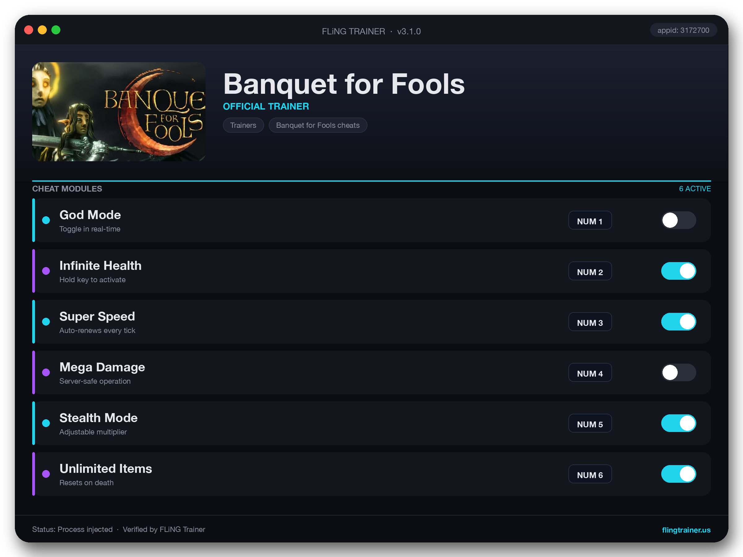 Banquet for Fools Trainer interface