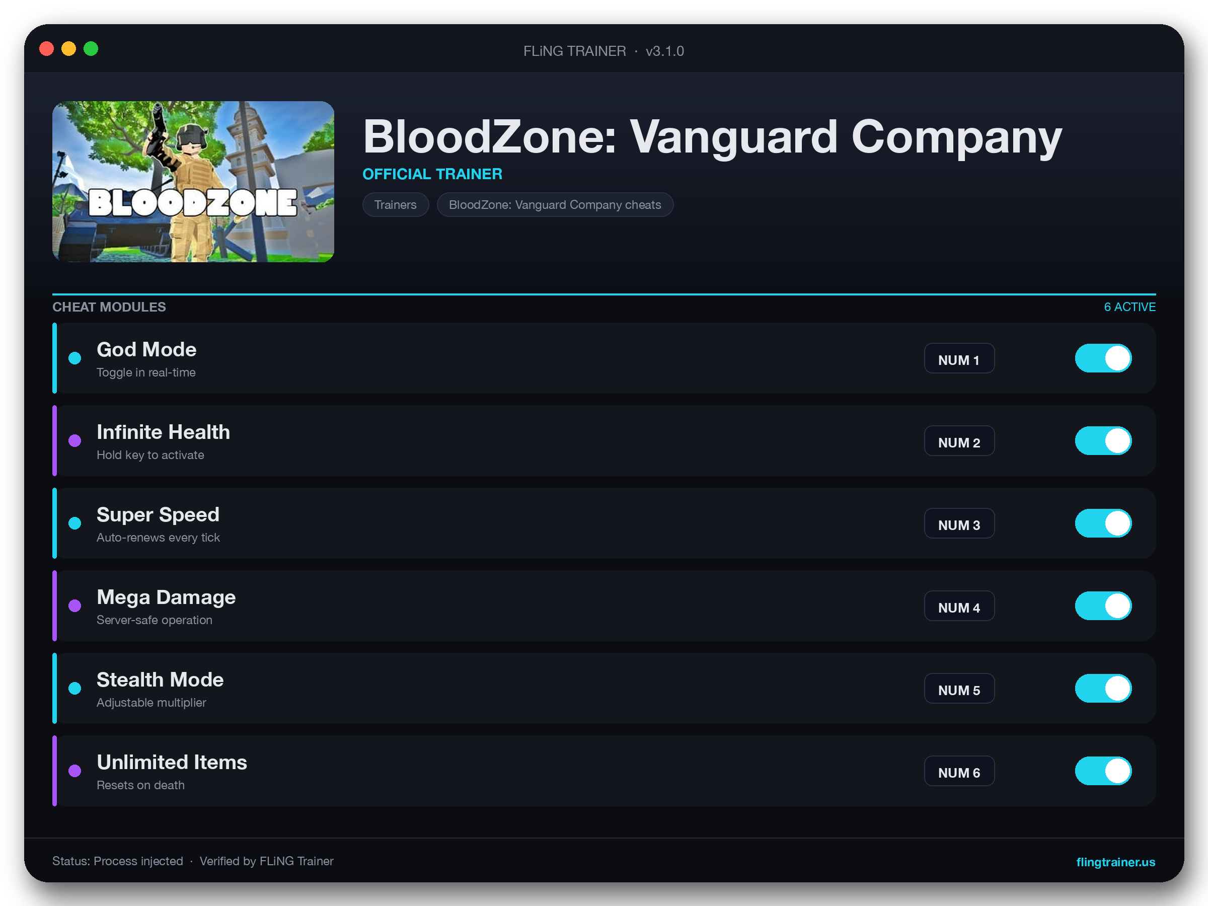 BloodZone: Vanguard Company Trainer interface