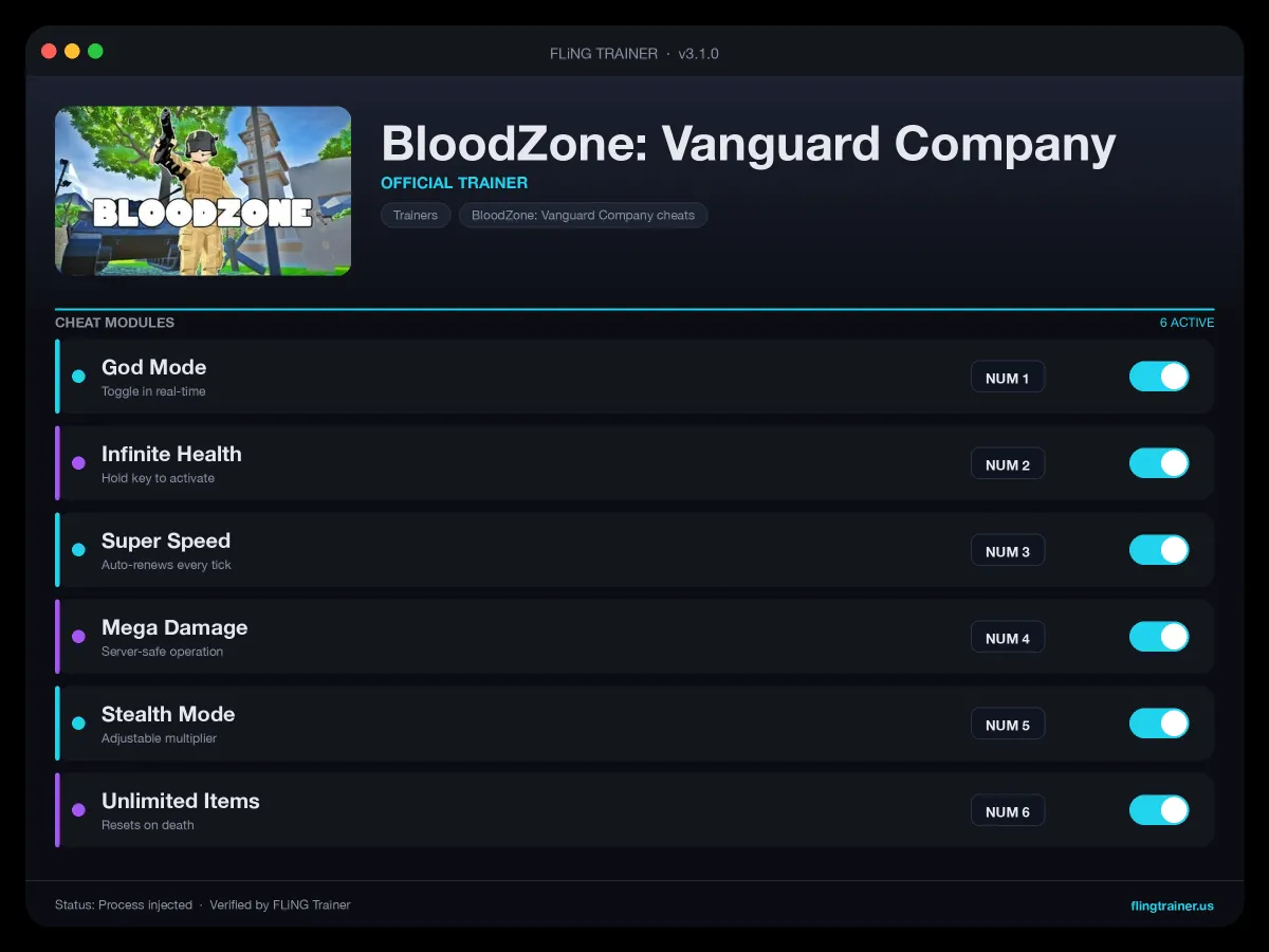 BloodZone: Vanguard Company Trainer interface