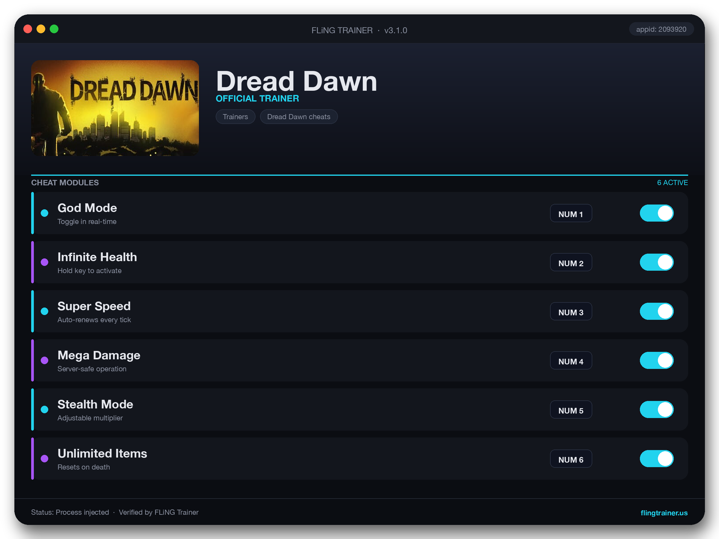 Dread Dawn Trainer interface