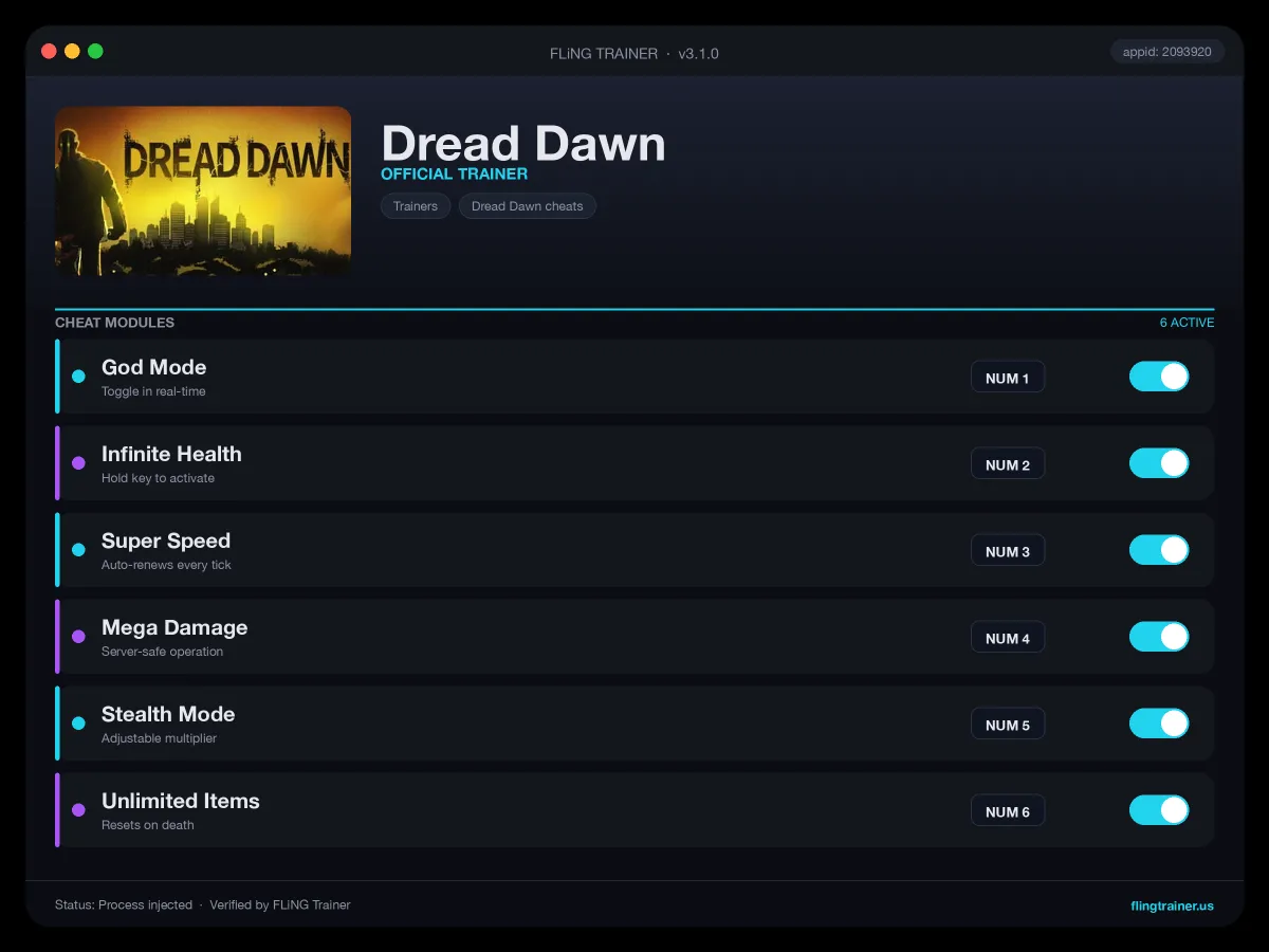 Dread Dawn Trainer interface