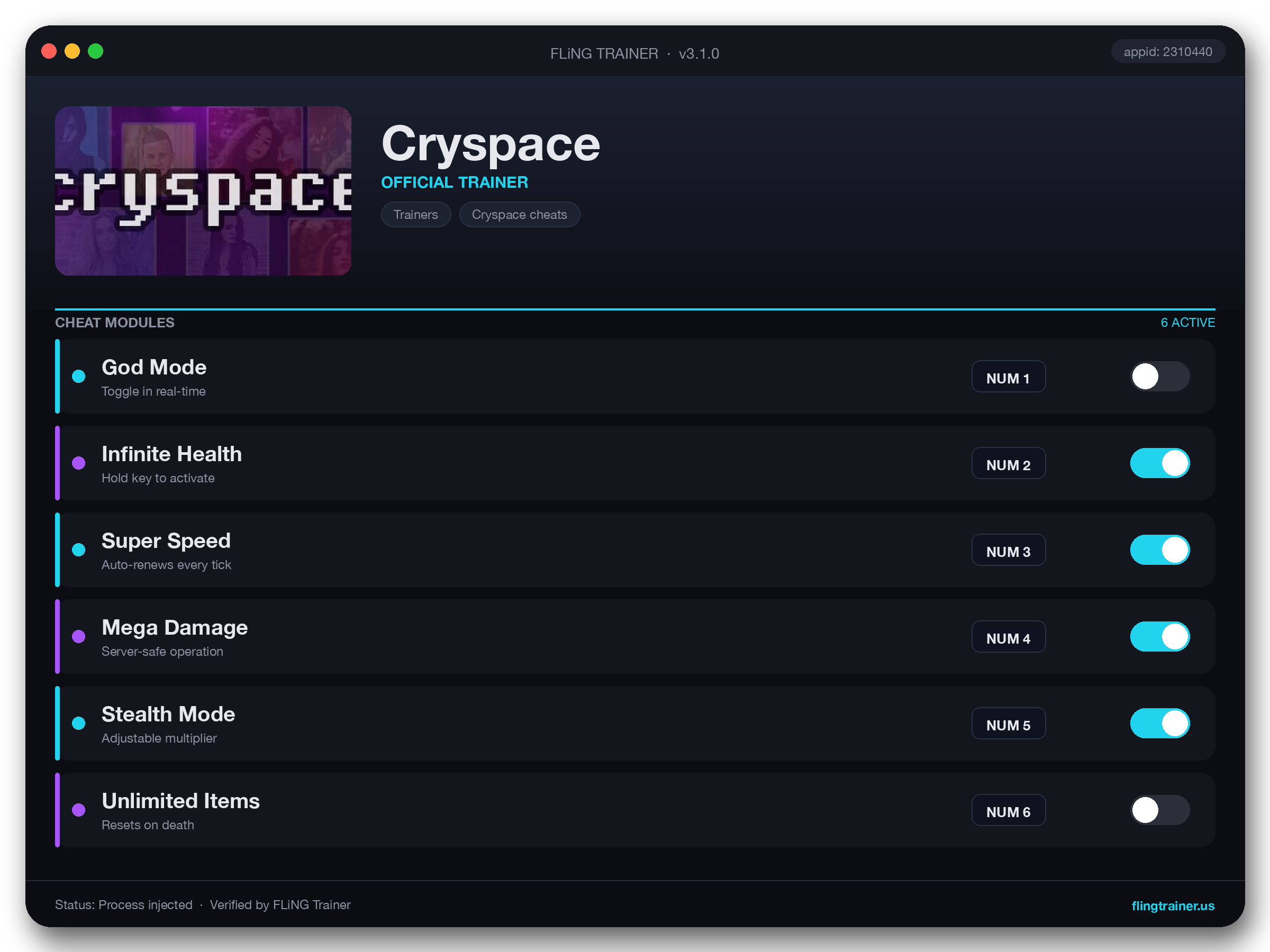 Cryspace Trainer interface