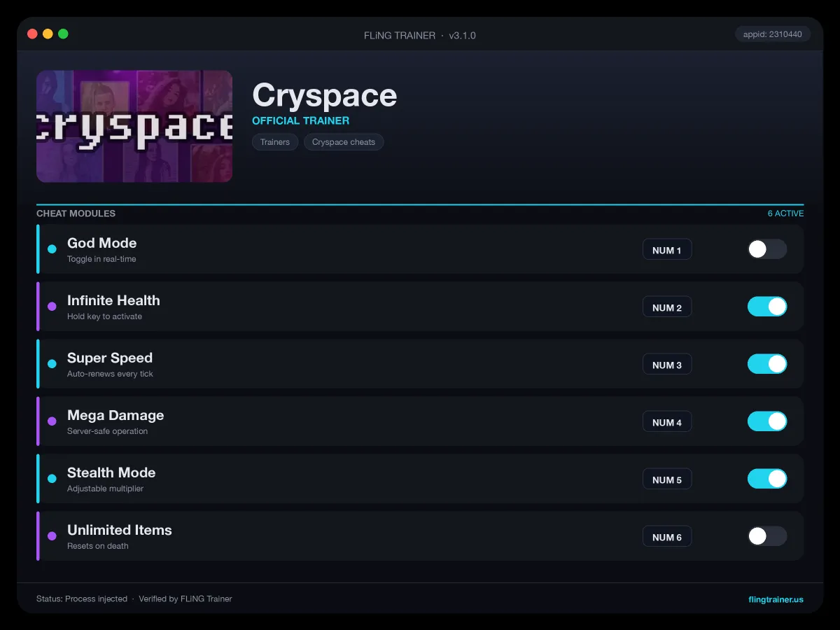 Cryspace Trainer interface