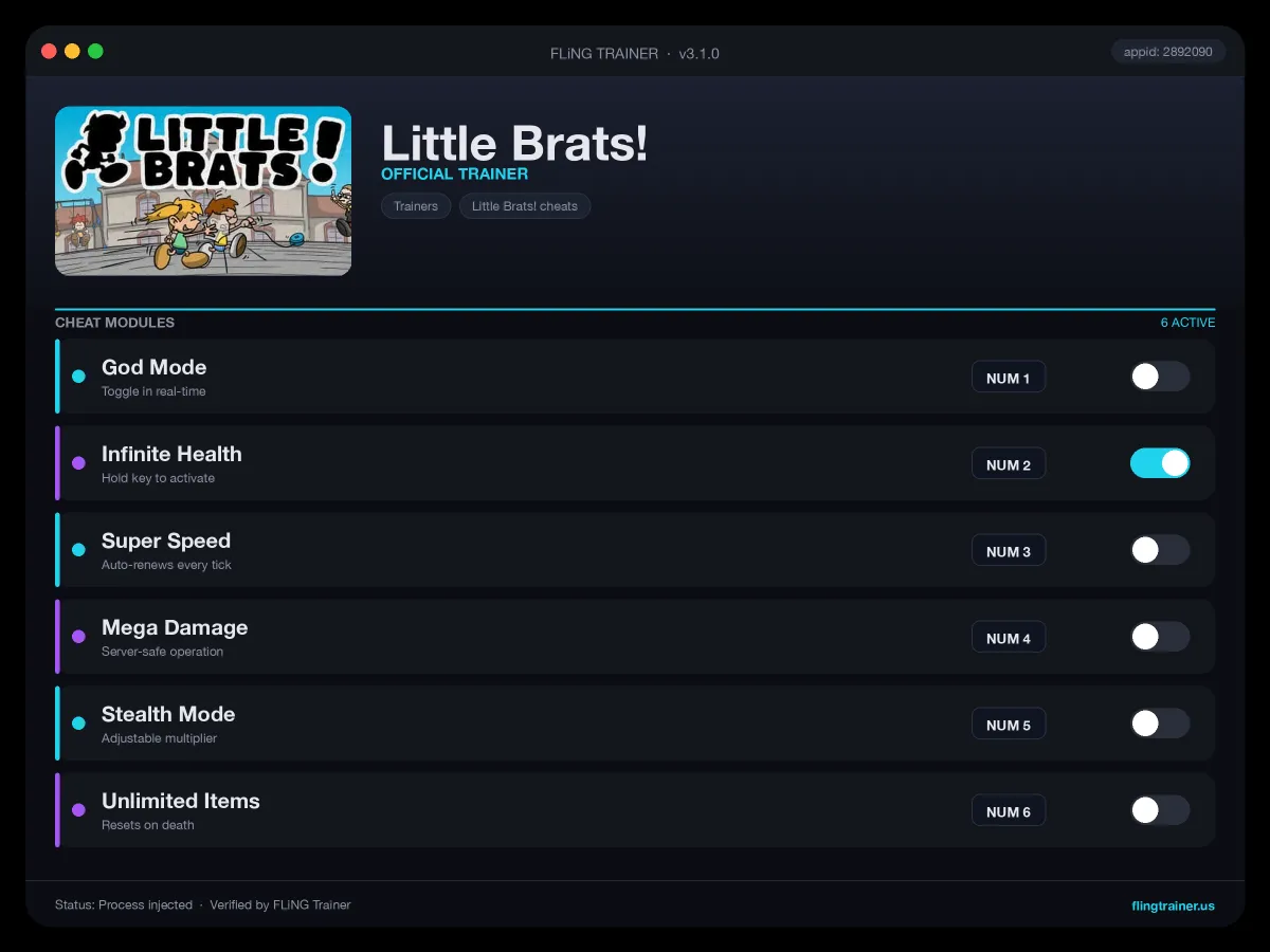 Little Brats! Trainer interface
