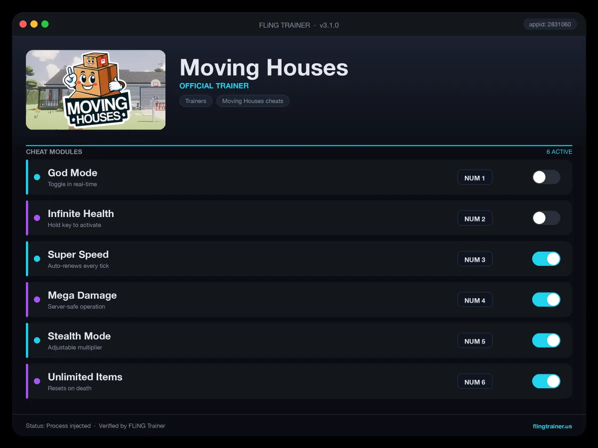Moving Houses Trainer interface